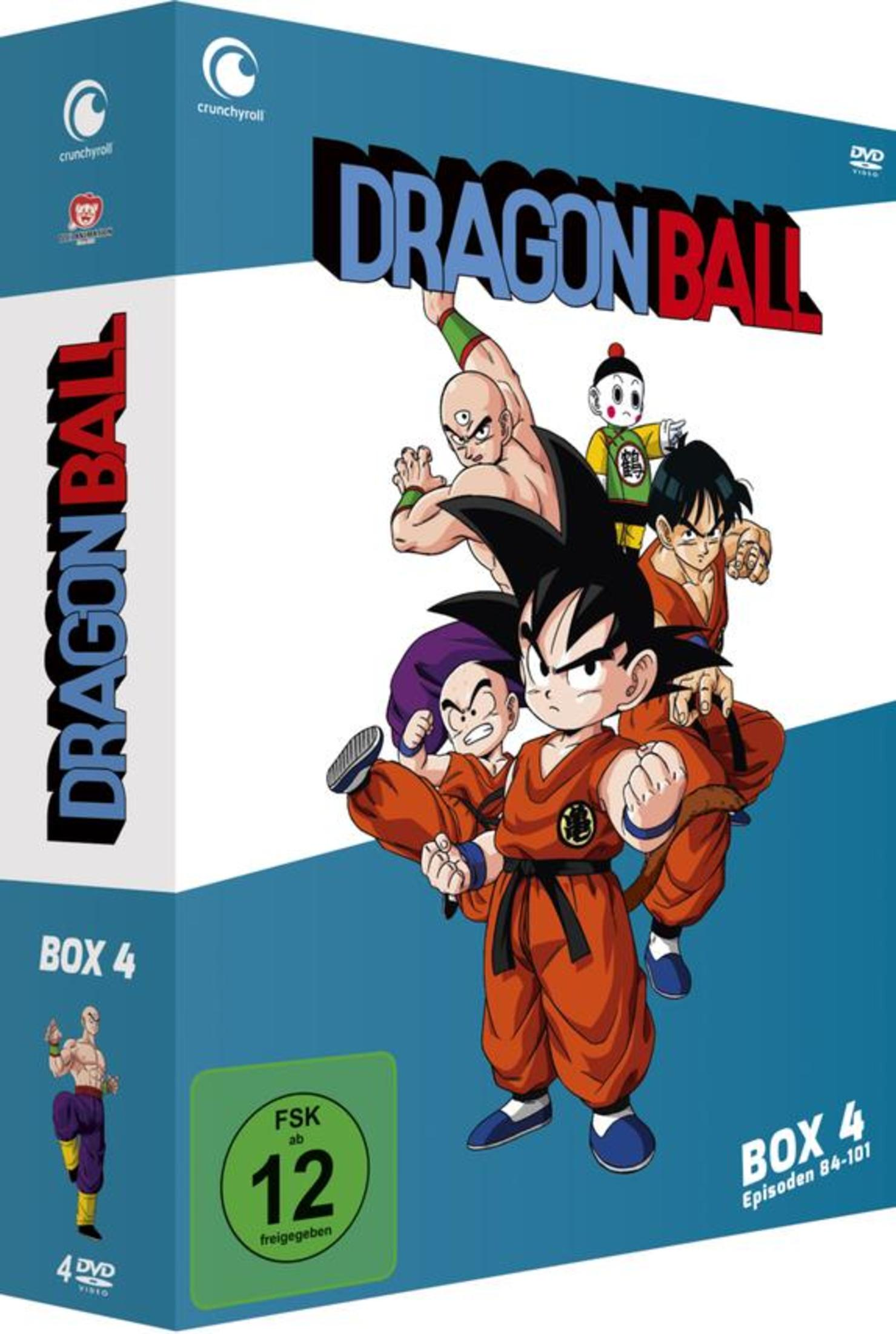 Dragon Ball Box 4 DVD-Cover mit Goku, Piccolo, Krillin, Tien und Yajirobi.