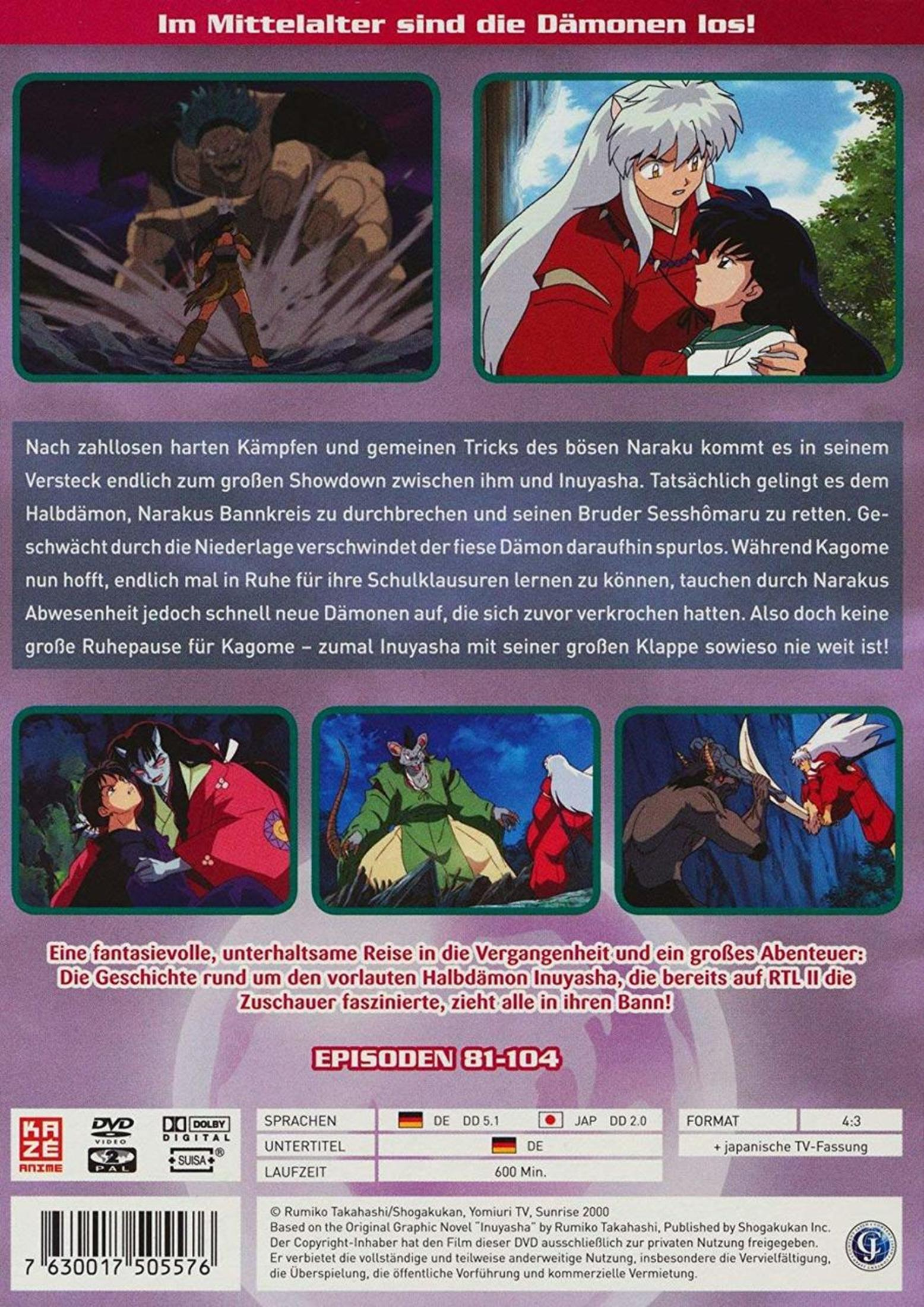 Copertina posteriore DVD anime con scene di Inuyasha, testo e loghi.
