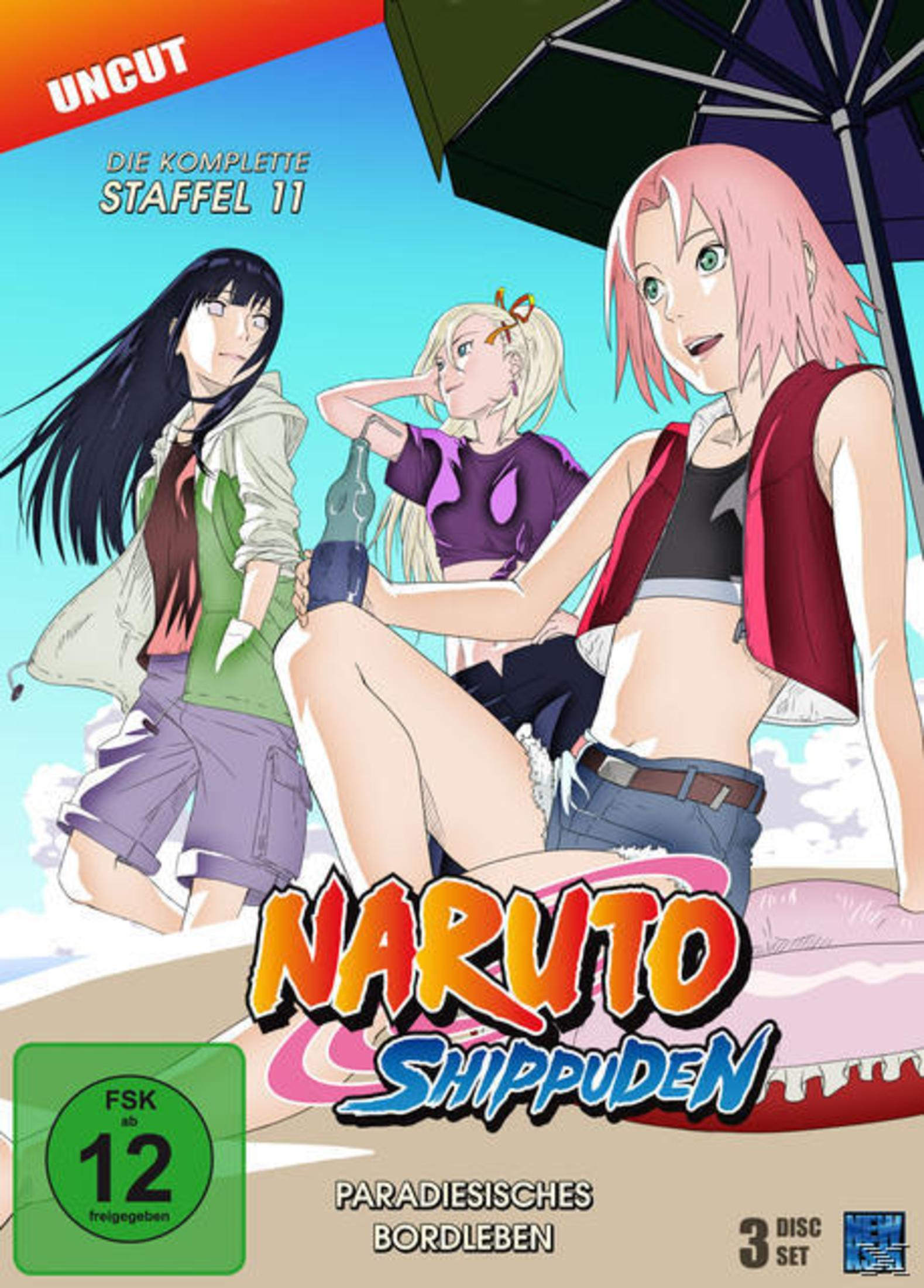 Tre personaggi anime sotto un ombrellone. Naruto Shippuden Stagione 11.