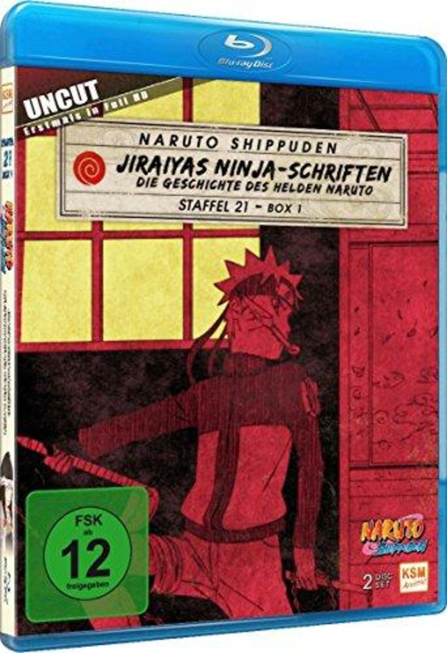 Box Blu-ray Naruto Shippuden Stagione 21, con Jiraiya e rating FSK 12.