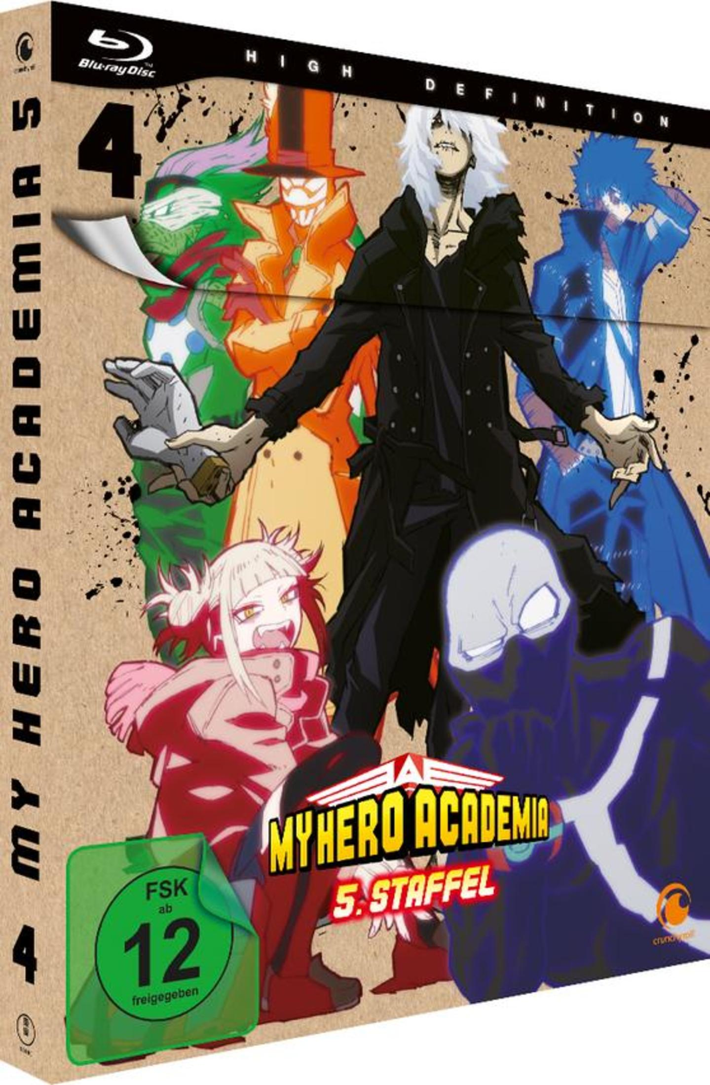 Copertina Blu-ray My Hero Academia Stagione 5 con personaggi e rating FSK 12.