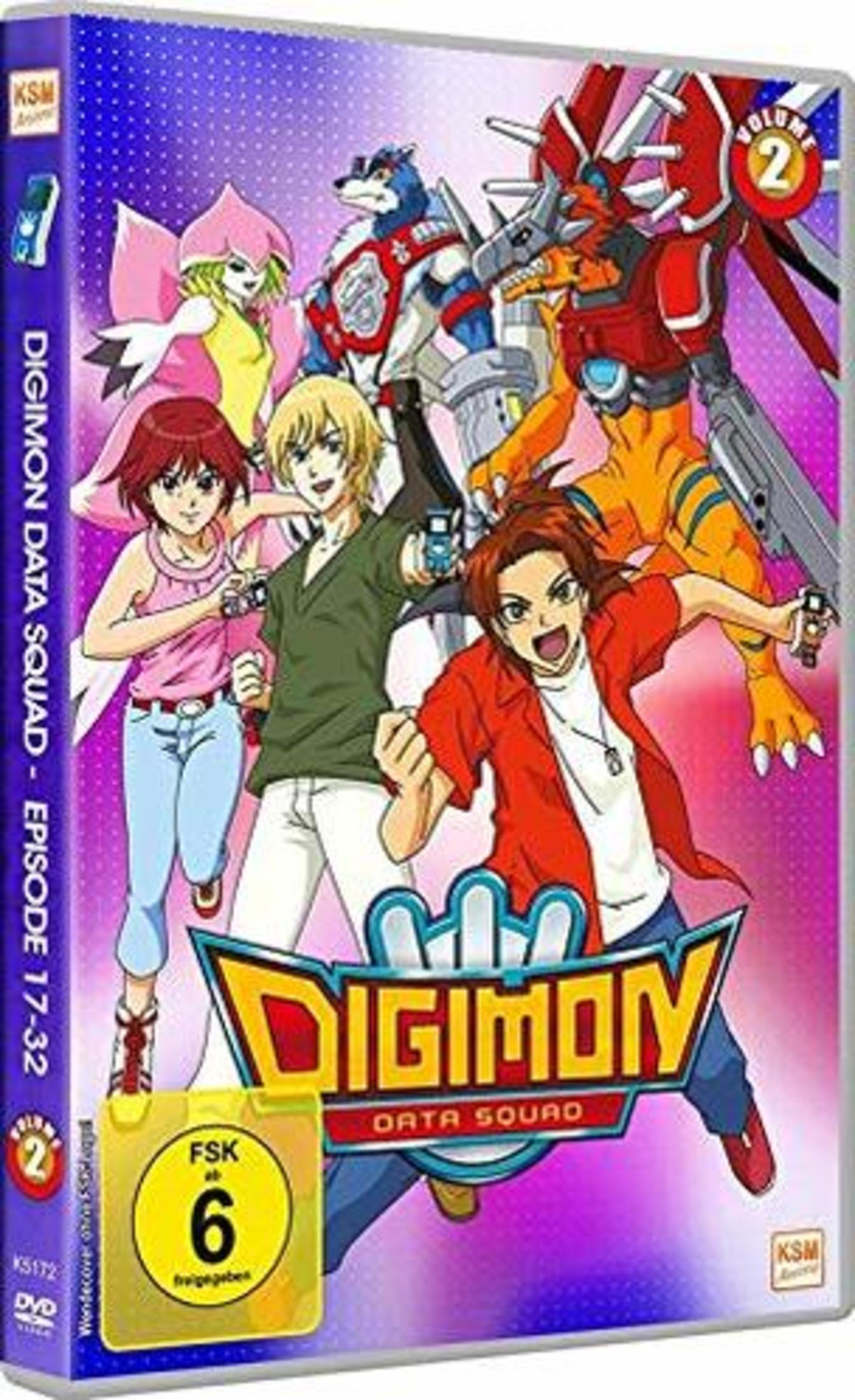 Copertina DVD Digimon Data Squad, Volume 2, con personaggi e logo Digimon.