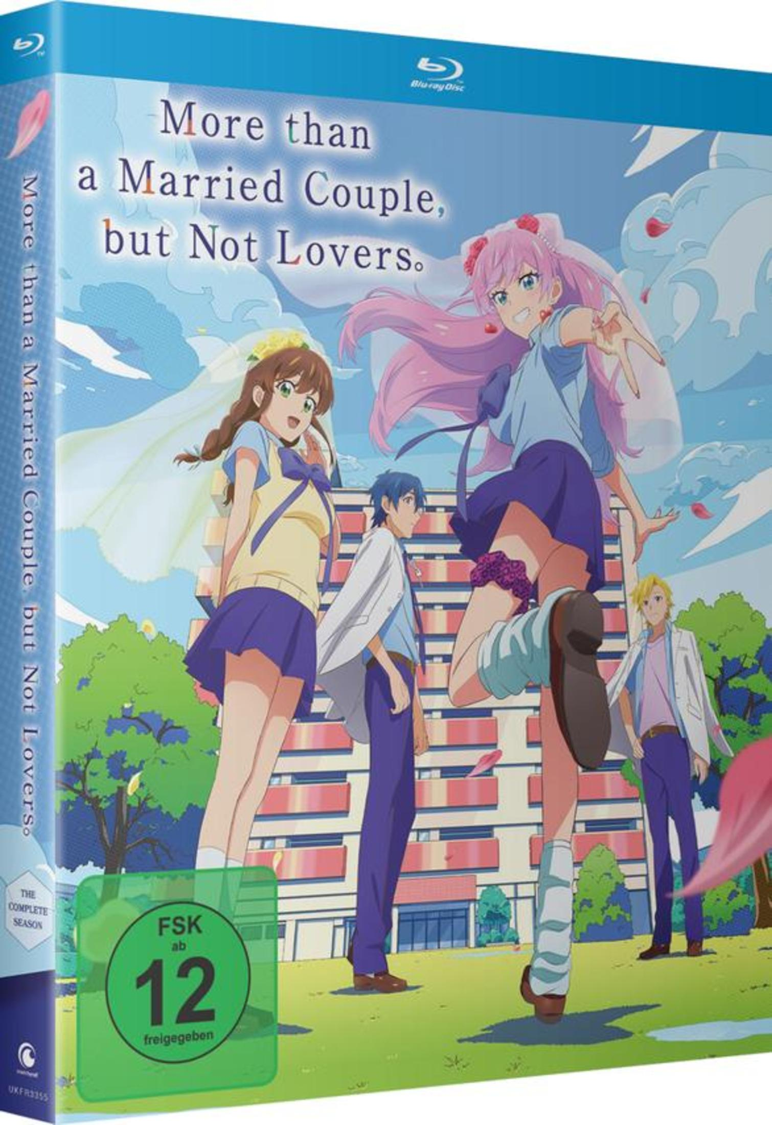 Personaggi anime su una copertina Blu-ray intitolata 'More than a Married Couple, but Not Lovers.'