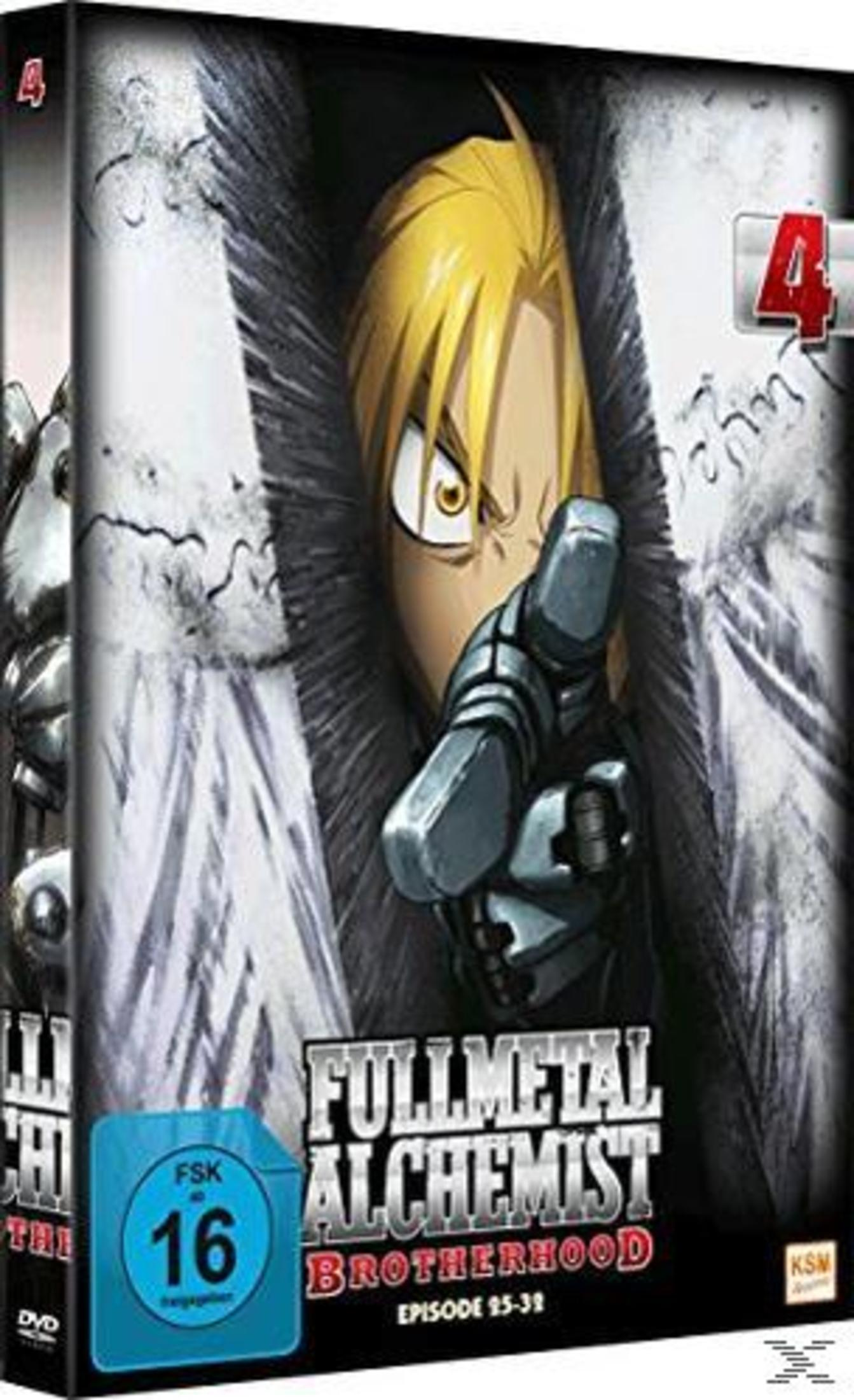 Copertina DVD Fullmetal Alchemist Brotherhood con Edward Elric che punta.