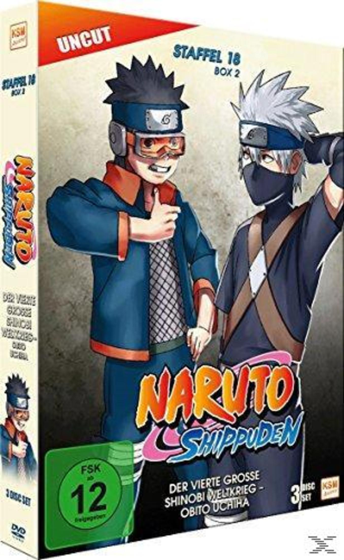 Copertina DVD Naruto Shippuden Stagione 18 Box 2 con i personaggi Obito e Kakashi.