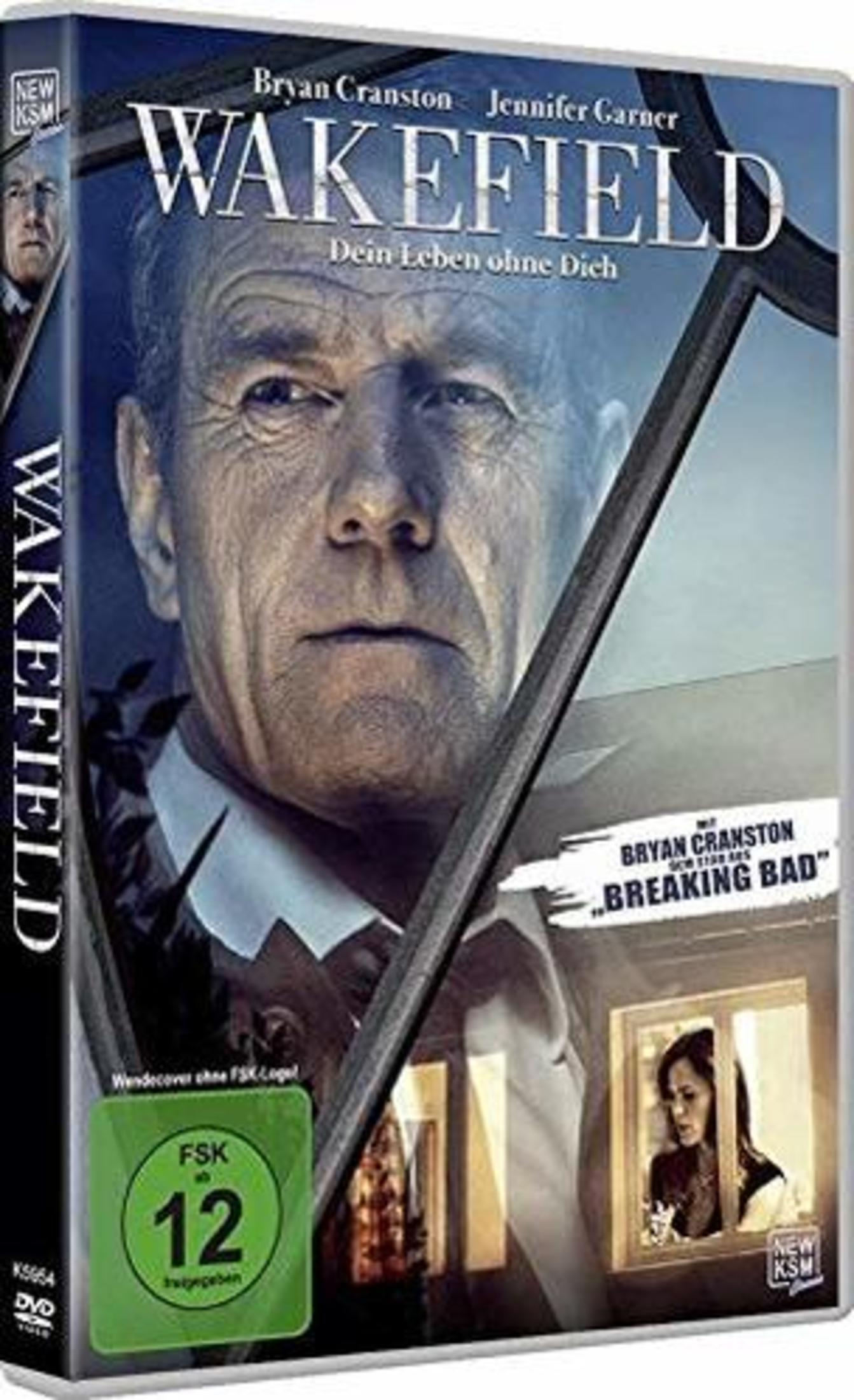 Copertina DVD Wakefield: Volto di Bryan Cranston domina, Jennifer Garner in finestra. FSK 12.