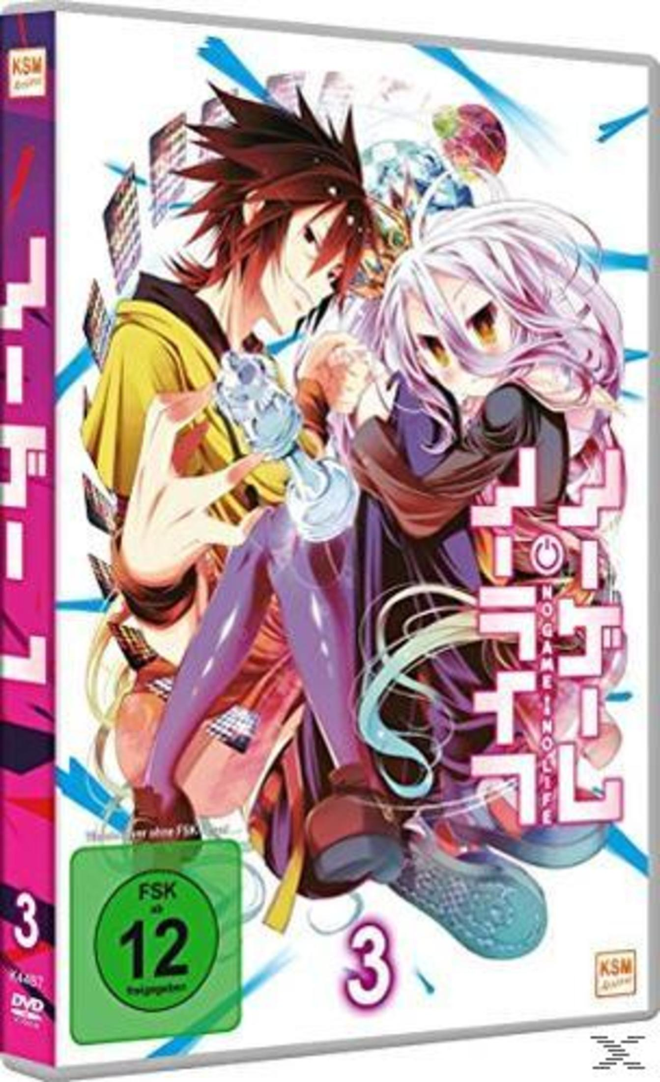 Copertina DVD anime: due personaggi, Sora e Shiro, con capelli castani e bianchi a punta, tengono un oggetto blu.
