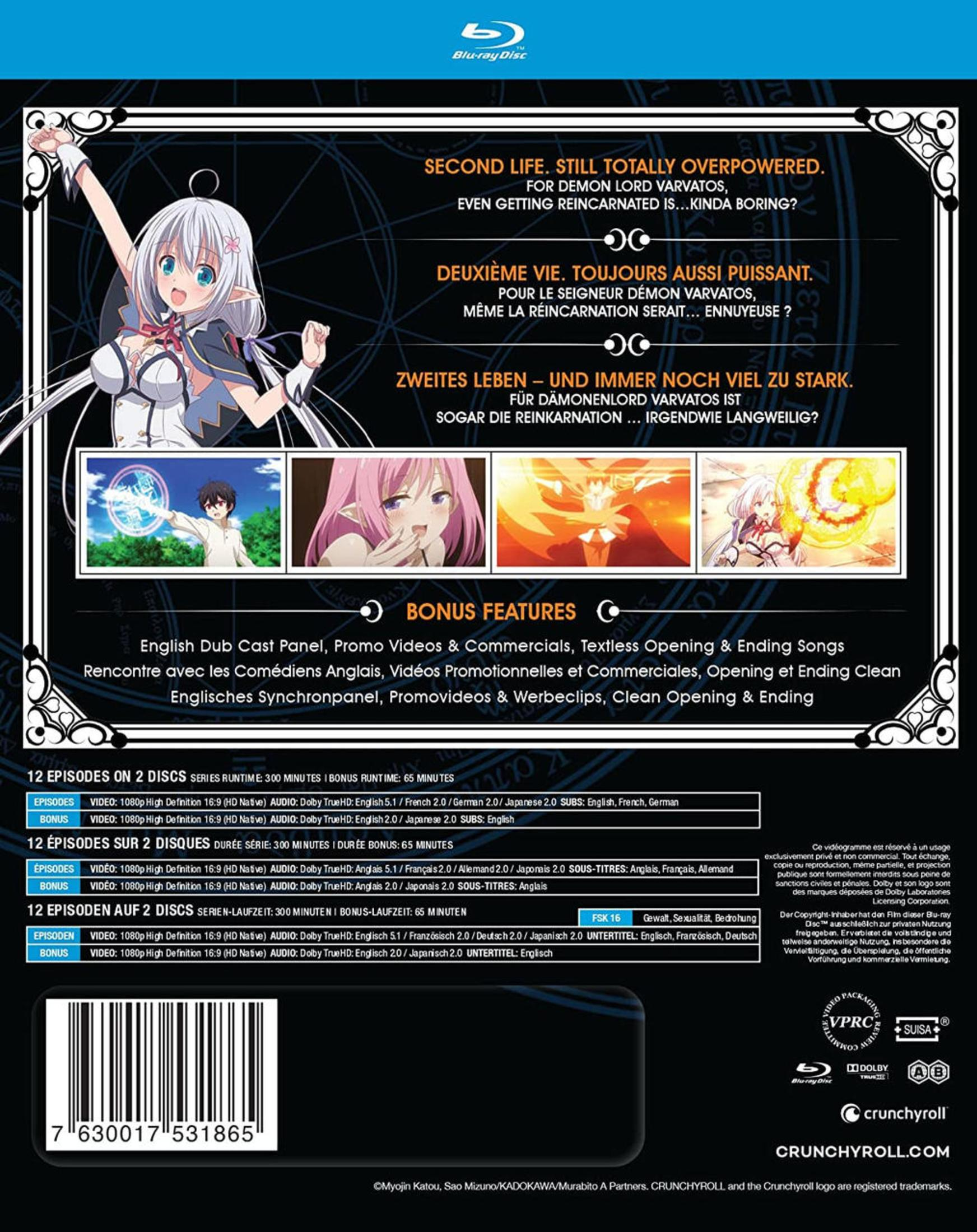 Copertina Blu-ray anime con personaggio dai capelli bianchi, tre scene e info testuali.