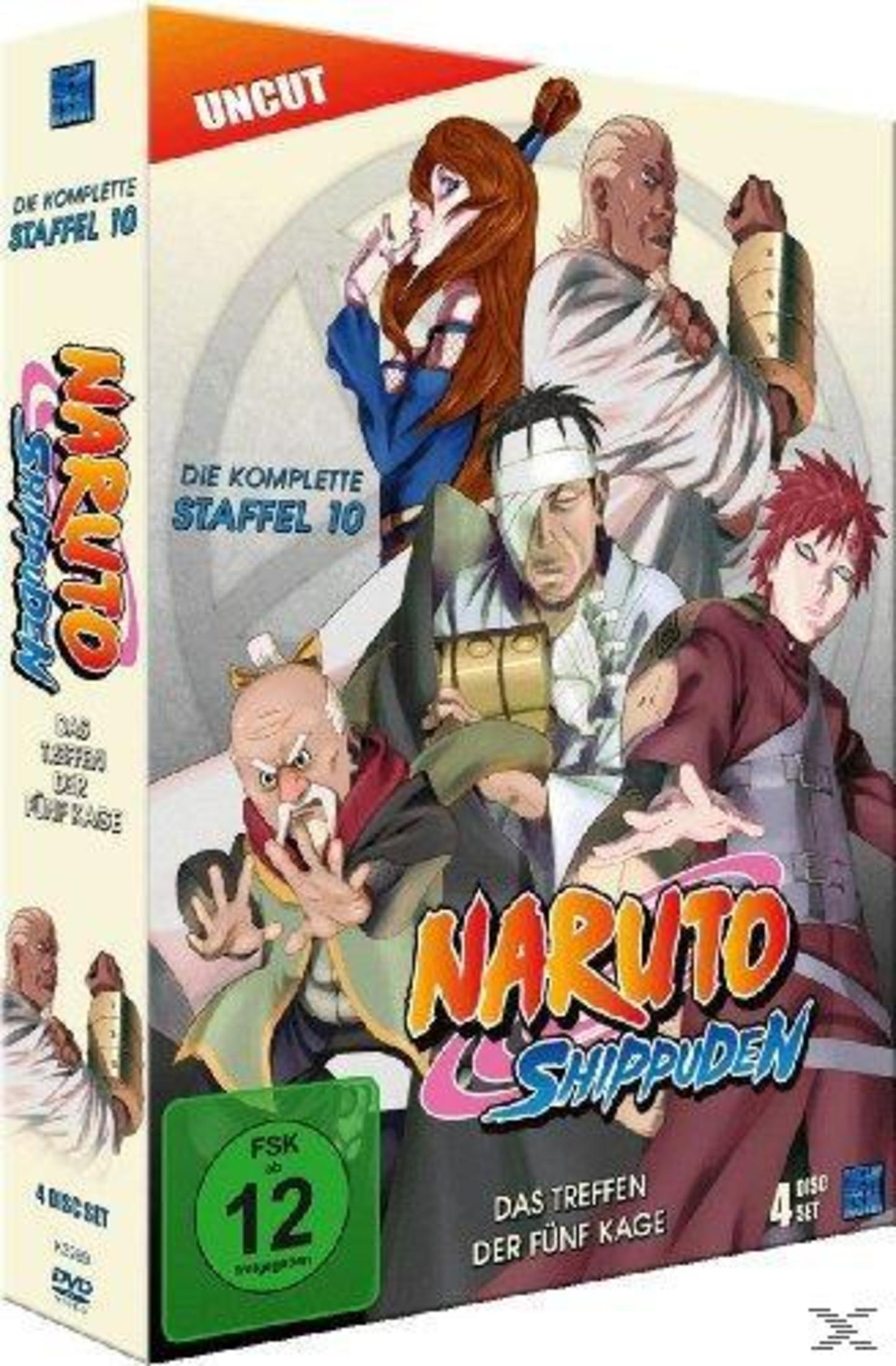Copertina DVD Naruto Shippuden Stagione 10 con personaggi e rating FSK 12.