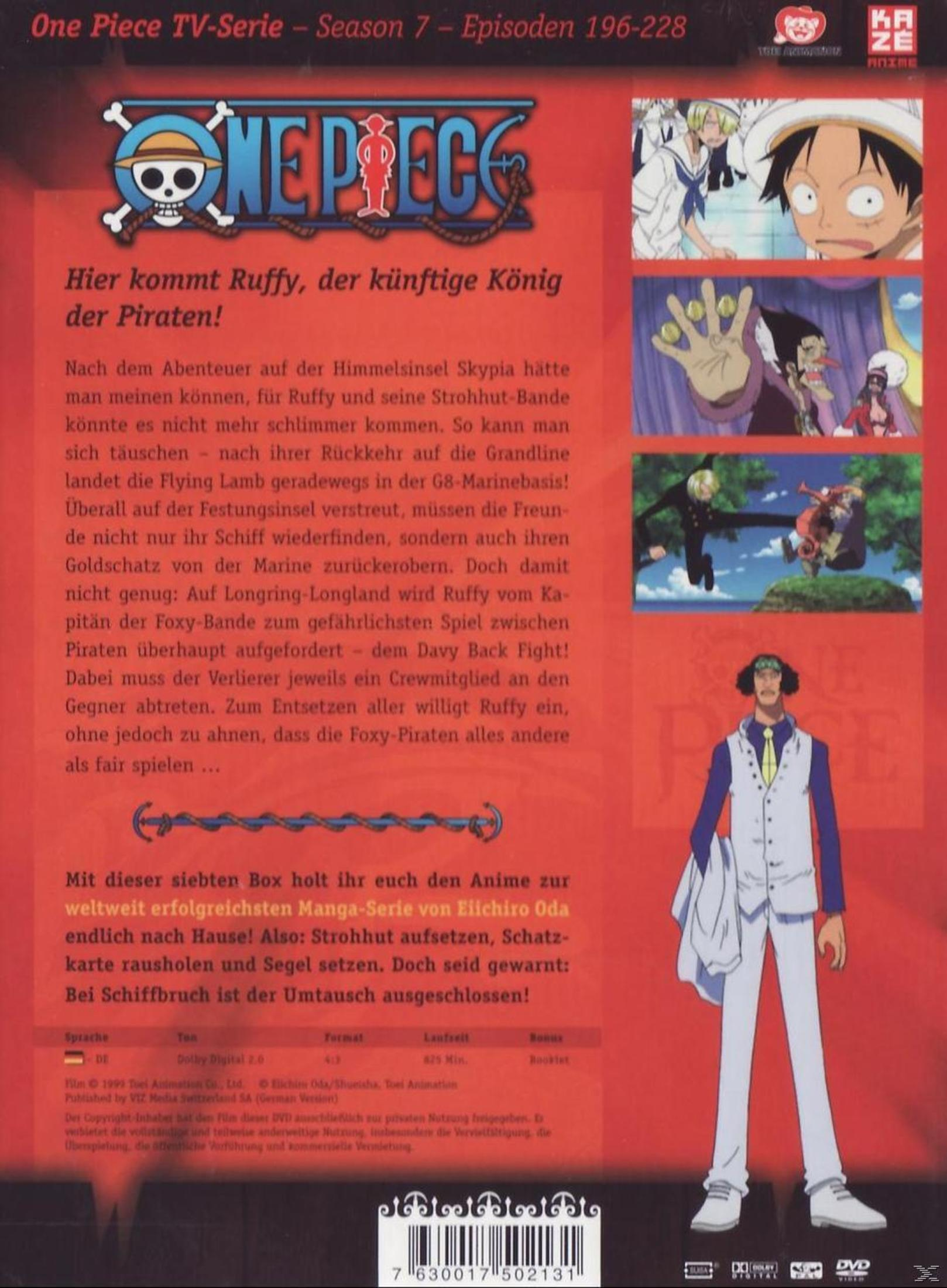 Copertina DVD One Piece Stagione 7 con personaggi anime e testo tedesco.