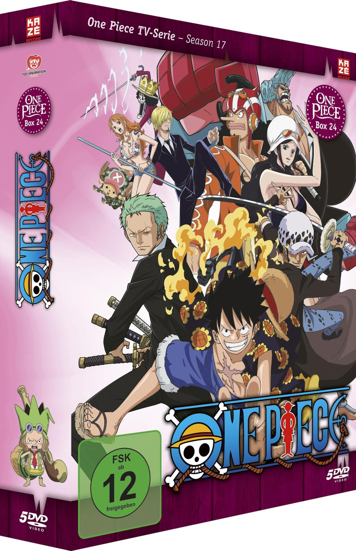 Copertina DVD One Piece Stagione 17 Box 24 con personaggi anime e rating FSK 12.