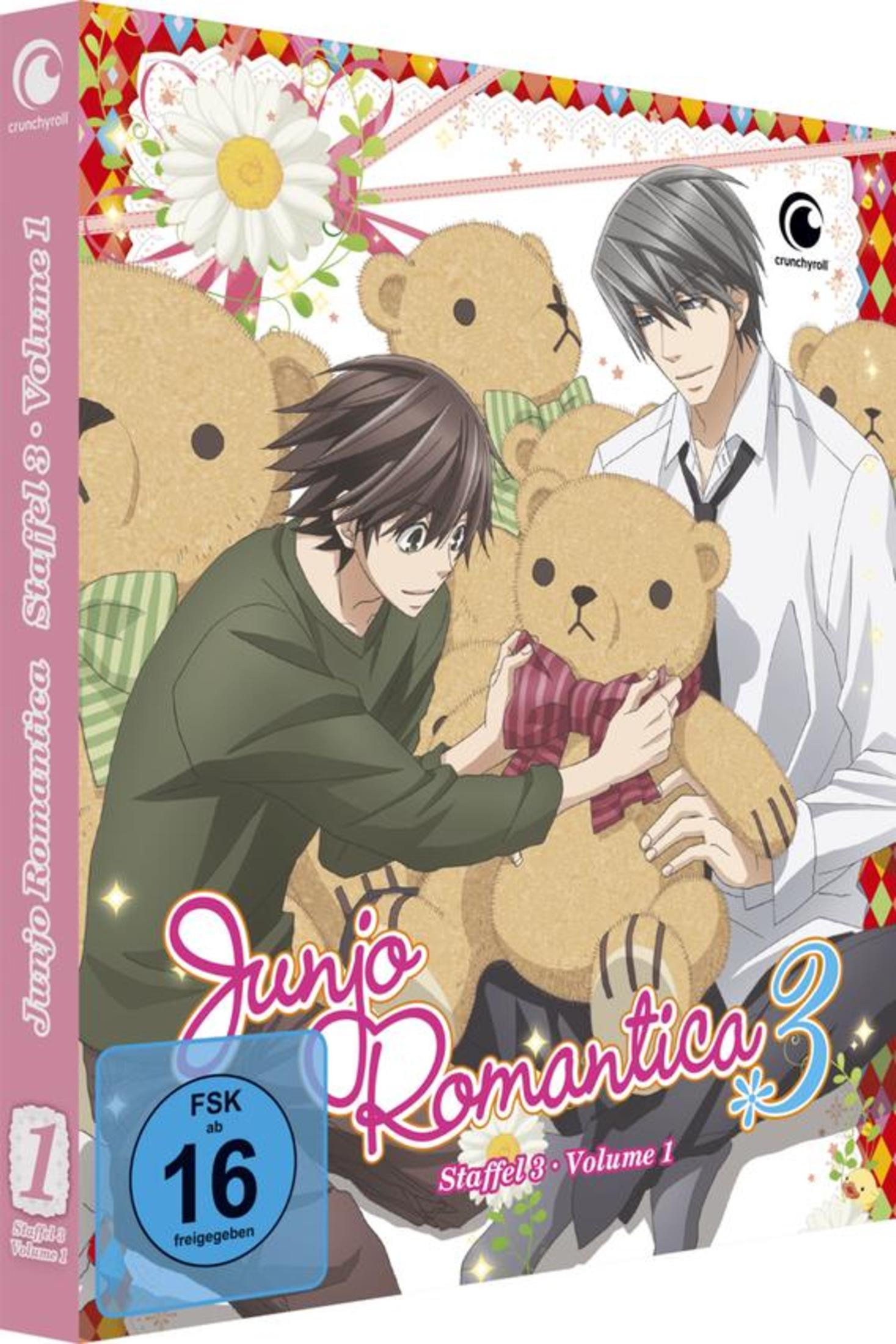 Zwei Männer und Teddys auf einer Anime-DVD-Hülle. FSK 16.“