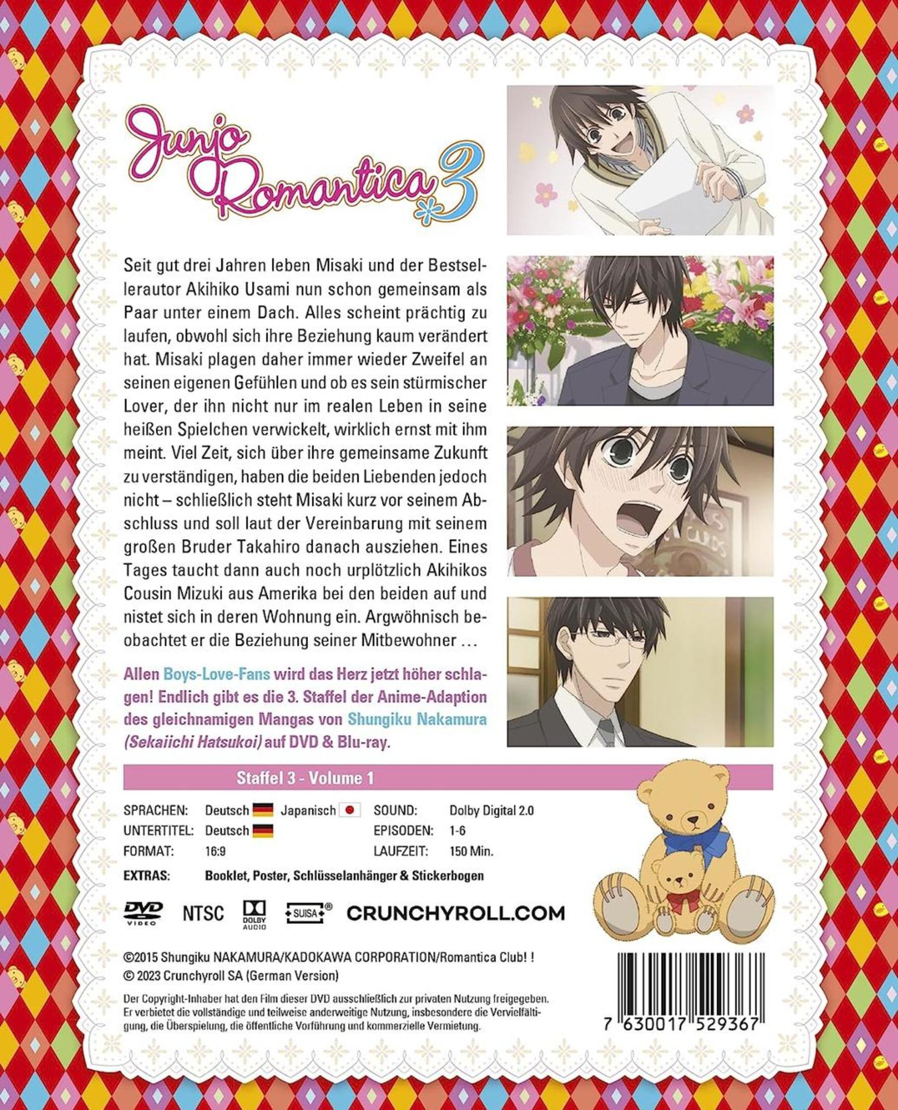 Anime DVD Cover: Junjo Romantica 3 mit Bildern von Charakteren und Teddybären.