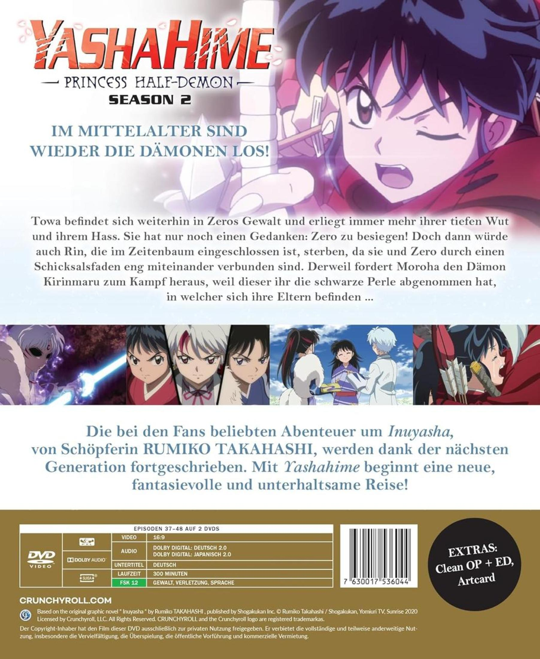 Copertina DVD Yashahime Stagione 2 con personaggi anime, titolo e dettagli tecnici.