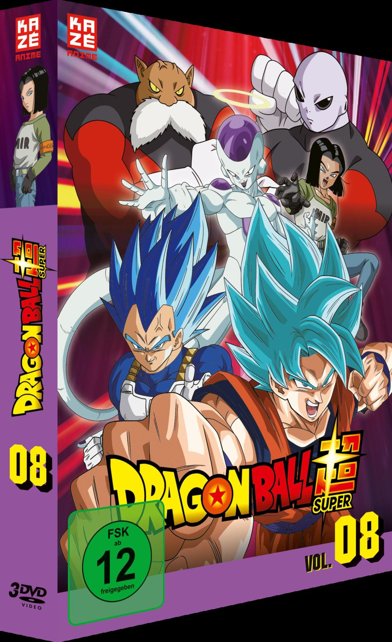 Copertina DVD Dragon Ball Super Vol. 08 con Goku, Vegeta, Frieza, Jiren e Android 17.