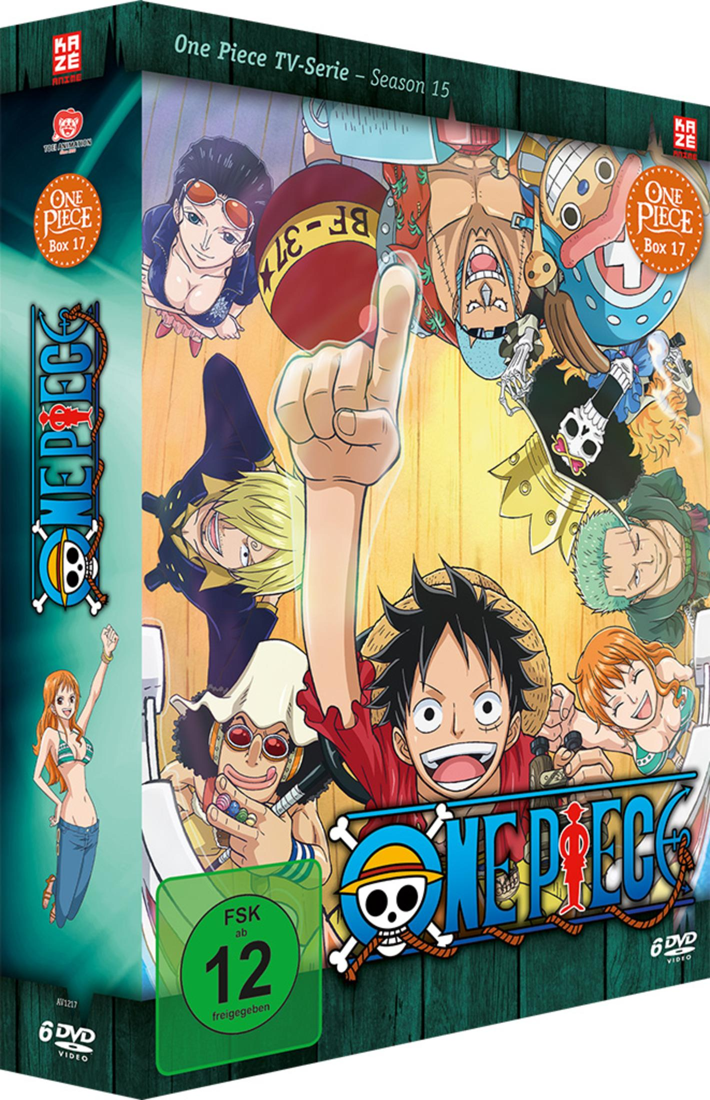 Box DVD One Piece Stagione 15 con personaggi anime, bollino FSK 12.