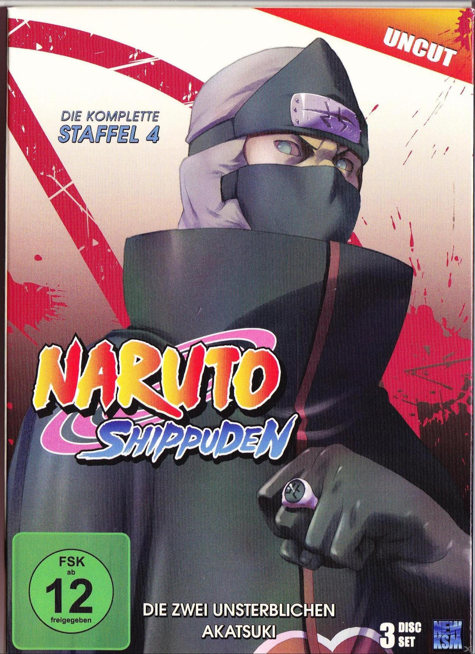 Copertina di Naruto Shippuden Stagione 4 con un personaggio e logo FSK 12.