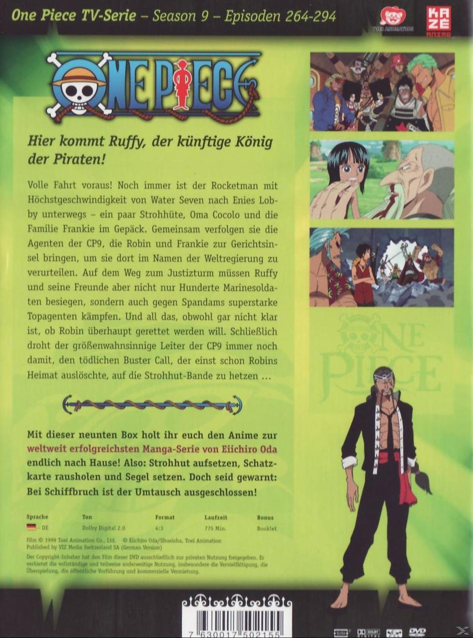 Copertina DVD One Piece Stagione 9 con scene e personaggi anime.