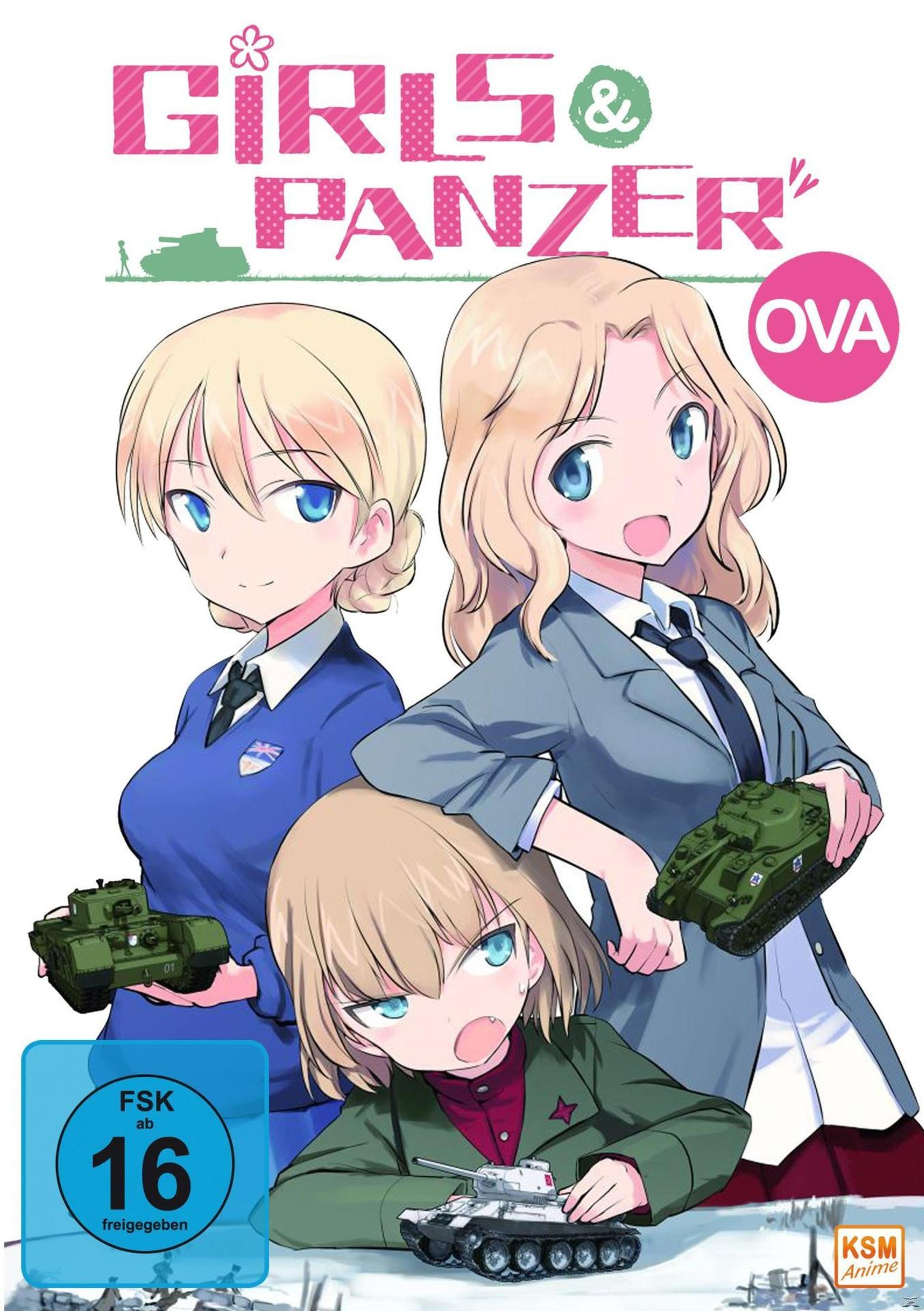 Copertina anime con tre ragazze e carri armati. Il testo dice "Girls & Panzer OVA".