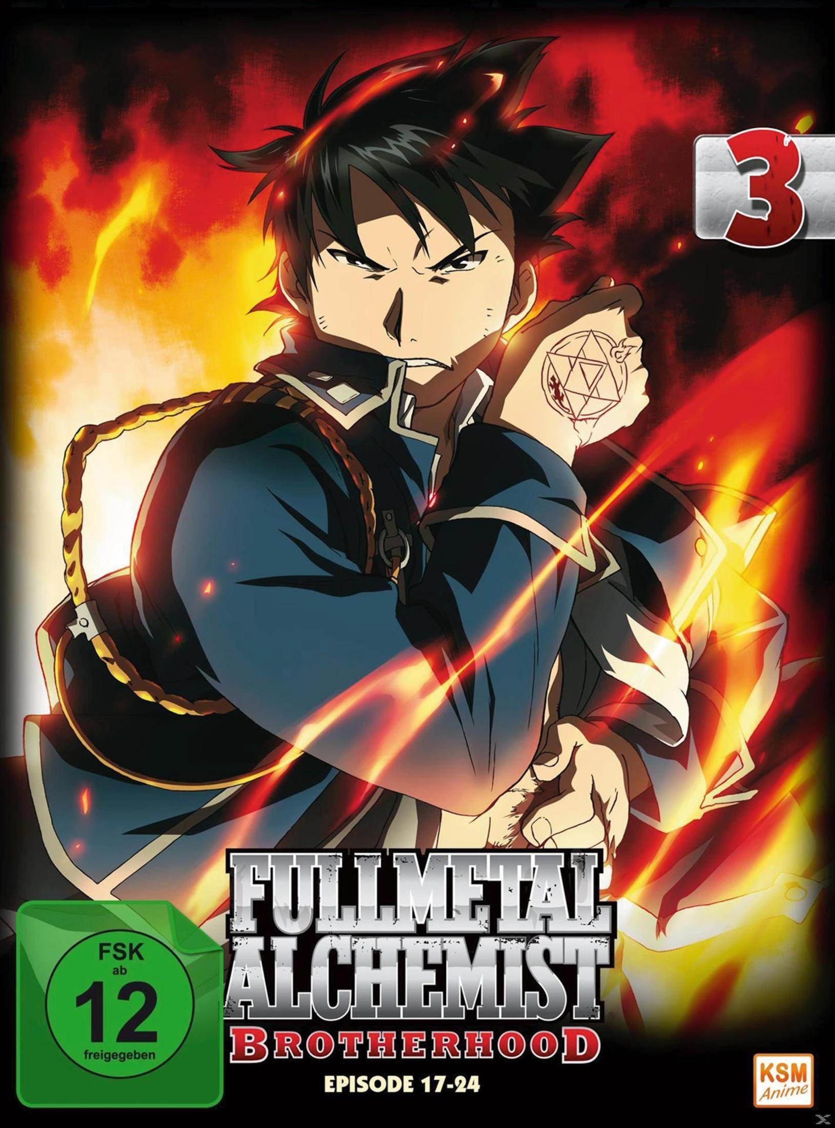 Copertina DVD Fullmetal Alchemist Brotherhood. Roy Mustang davanti alle fiamme.