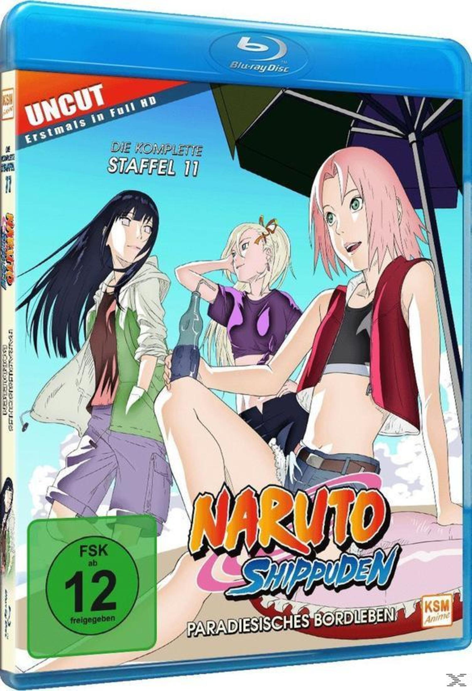 Copertina Blu-ray Naruto Shippuden Stagione 11 con Sakura, Hinata e Ino. Valutazione FSK 12.
