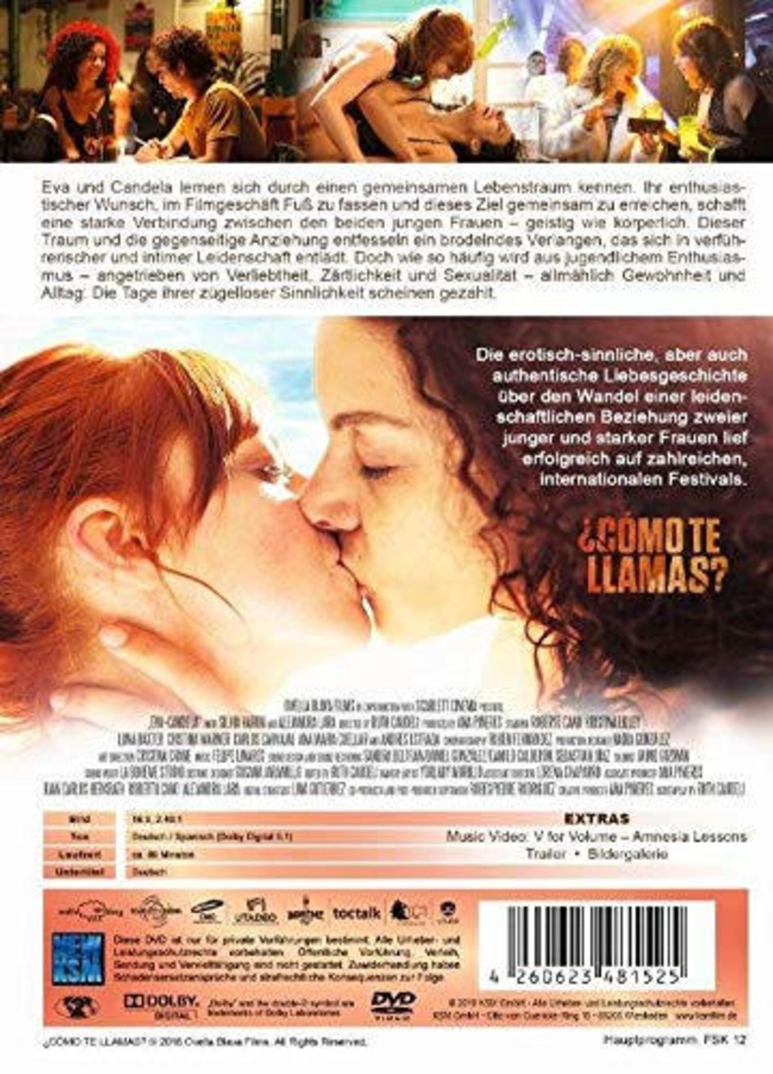 Copertina DVD: Due donne si baciano, titolo "¿COMO TE LLAMAS?", dettagli film, extra.
