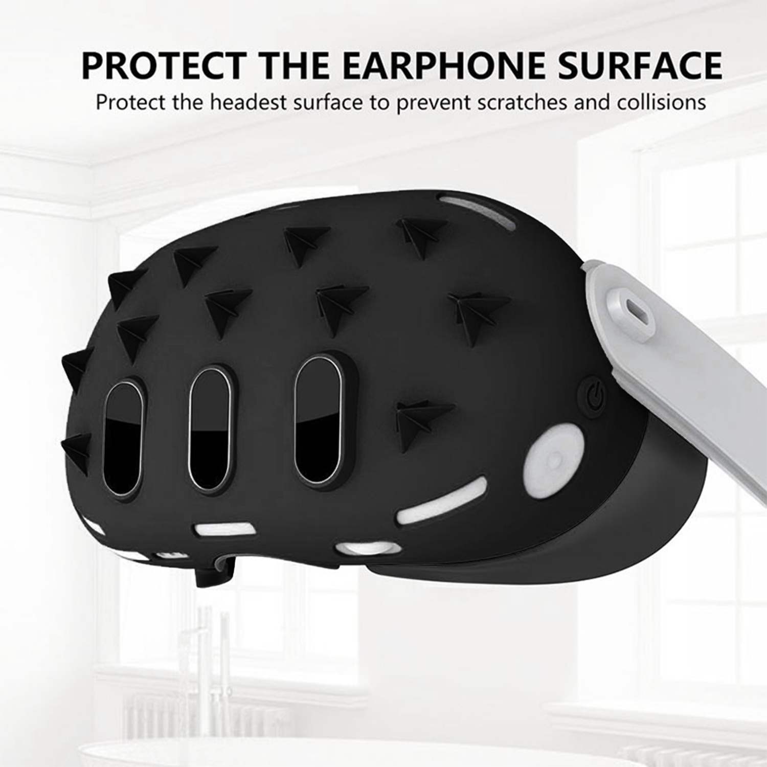 Czarna osłona na gogle VR z kolcami, chroniąca powierzchnię słuchawek przed zarysowaniami.
