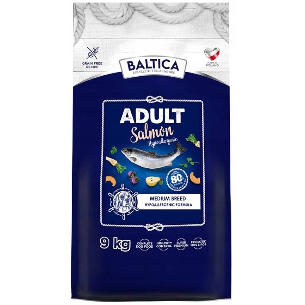 Baltica adult łosoś karma sucha hipoalergiczna, worek 9kg. Bez zbóż.