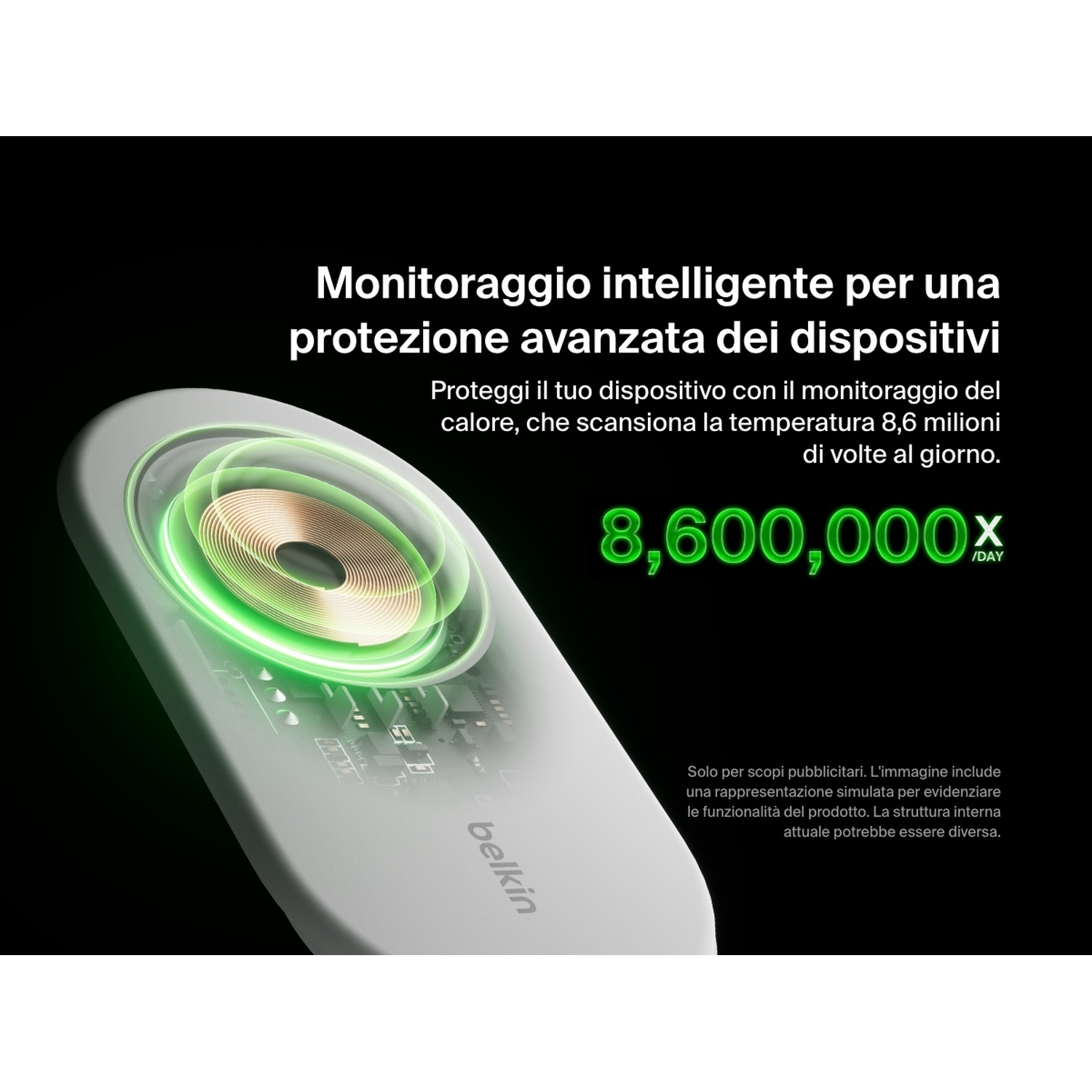 Caricatore bianco con bobine verdi luminose e display da 8,6M scansioni/giorno.