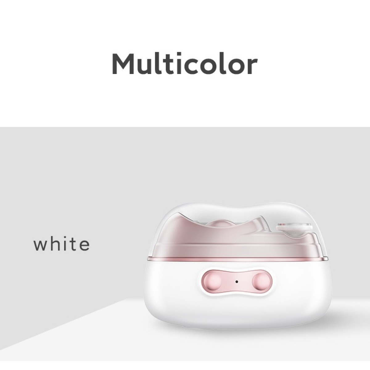 Biały i różowo-złoty nawilżacz z przezroczystą pokrywą jest pokazany.