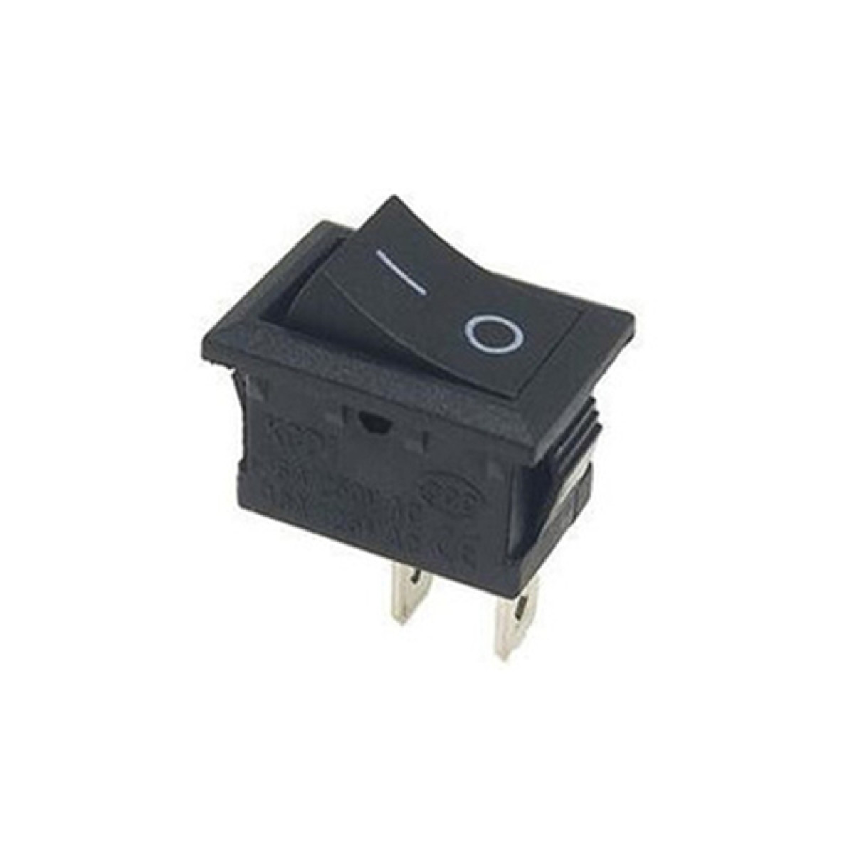 Czarny przełącznik kołyskowy z symbolami włącz/wyłącz.