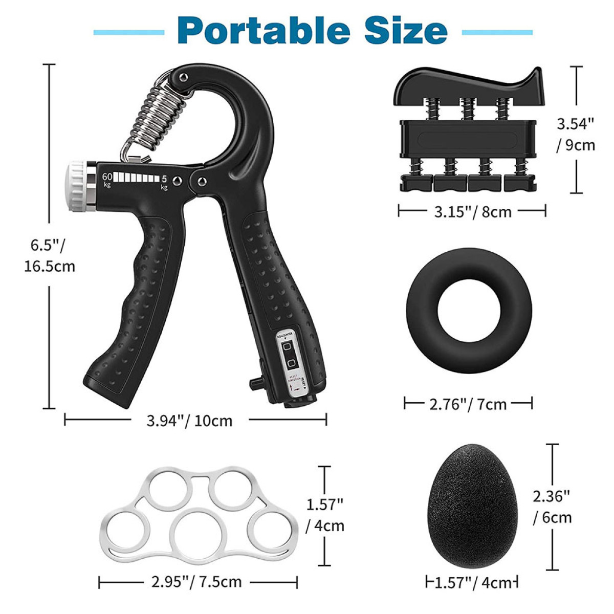 Wzmacniacz chwytu, rozciągacz palców, pierścień i owalny uchwyt.