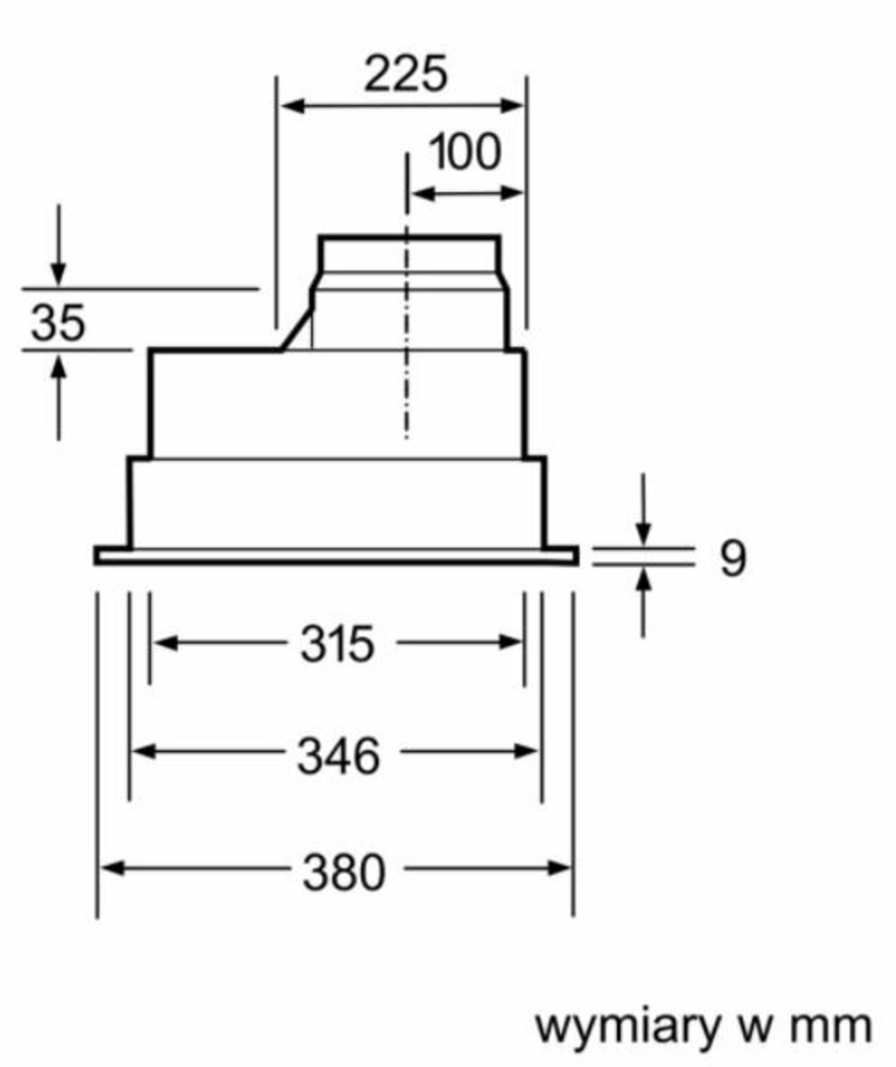 Rysunek techniczny elementu wentylacyjnego z wymiarami w mm.