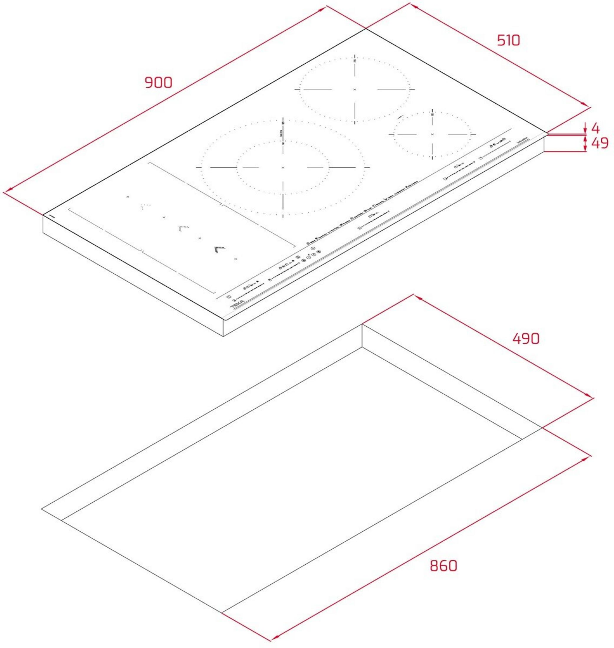 Rysunek techniczny płyty grzewczej z wymiarami.