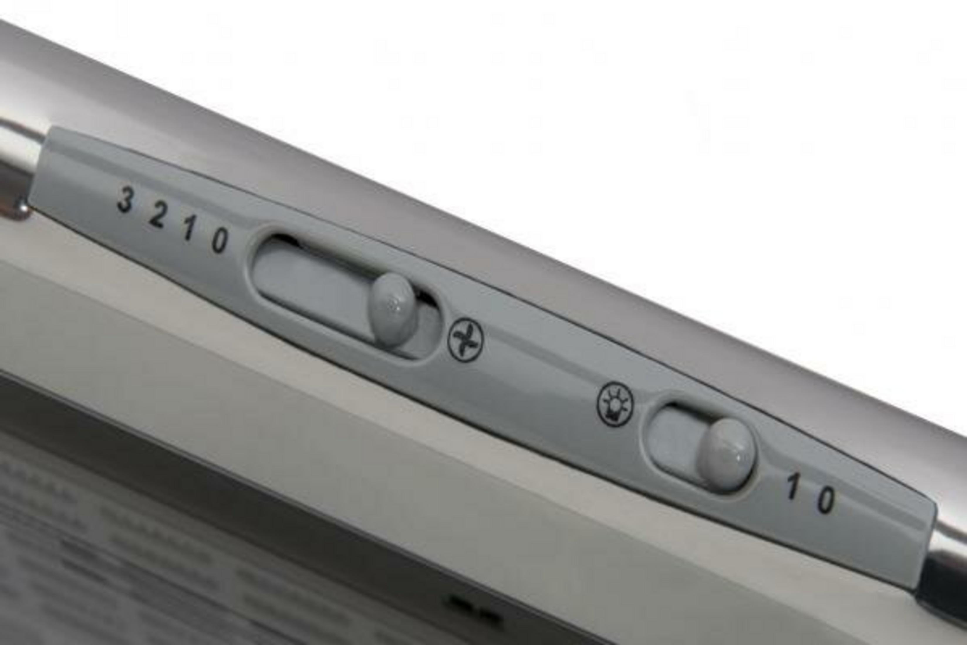 Szary suwak ze skalą liczbową 0-3 i 10. Widoczny symbol wentylatora.