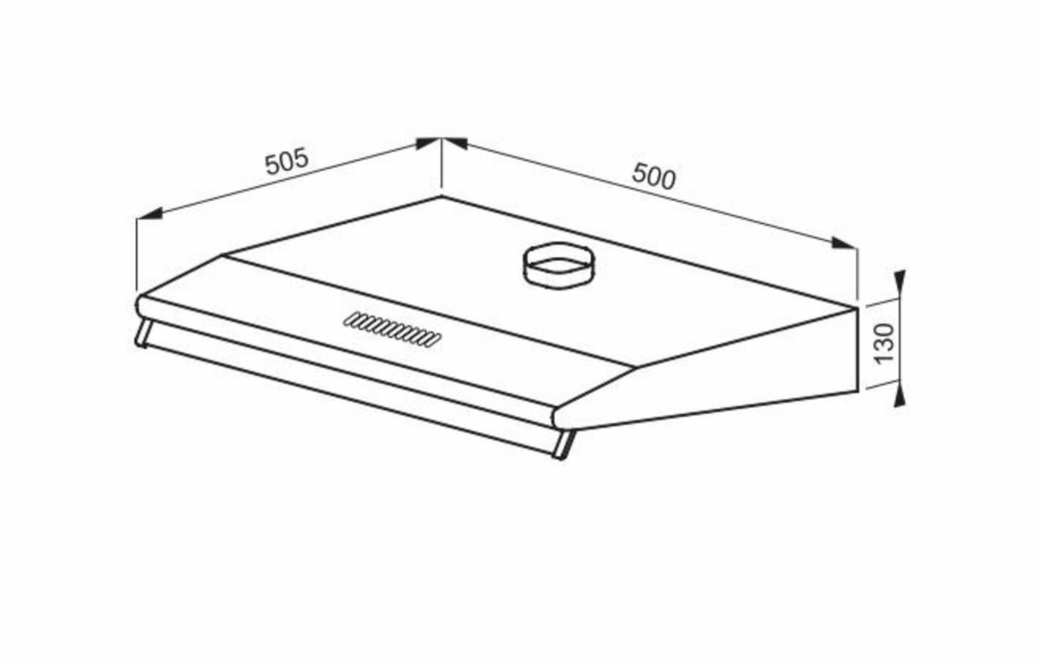 Okap kuchenny wymiary 505x500x130mm, z kratką wentylacyjną.