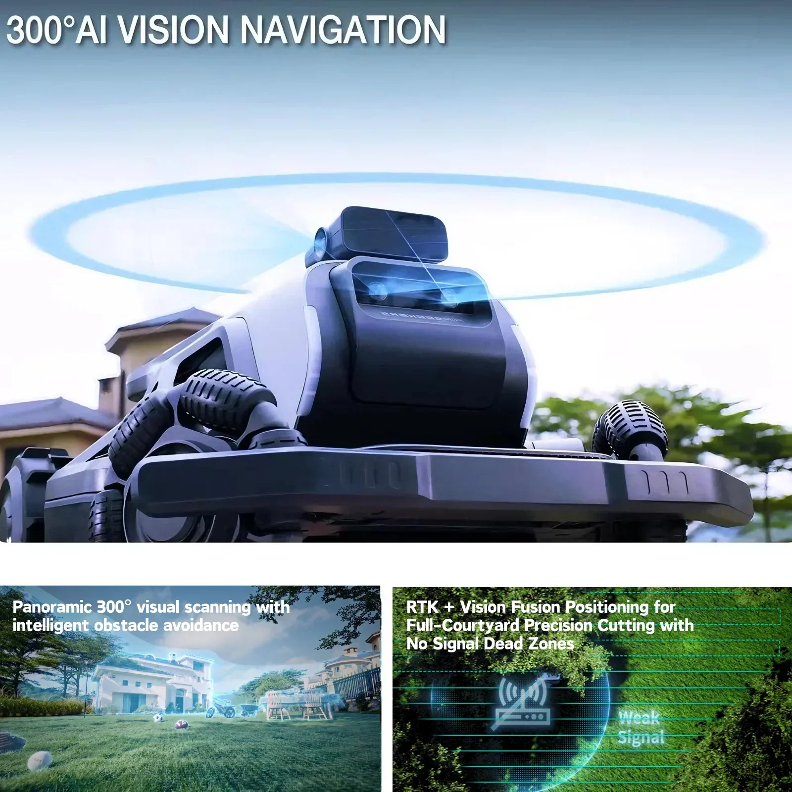 300° KI-Vision-Navigation mit Hindernisvermeidung und präziser Positionierung.