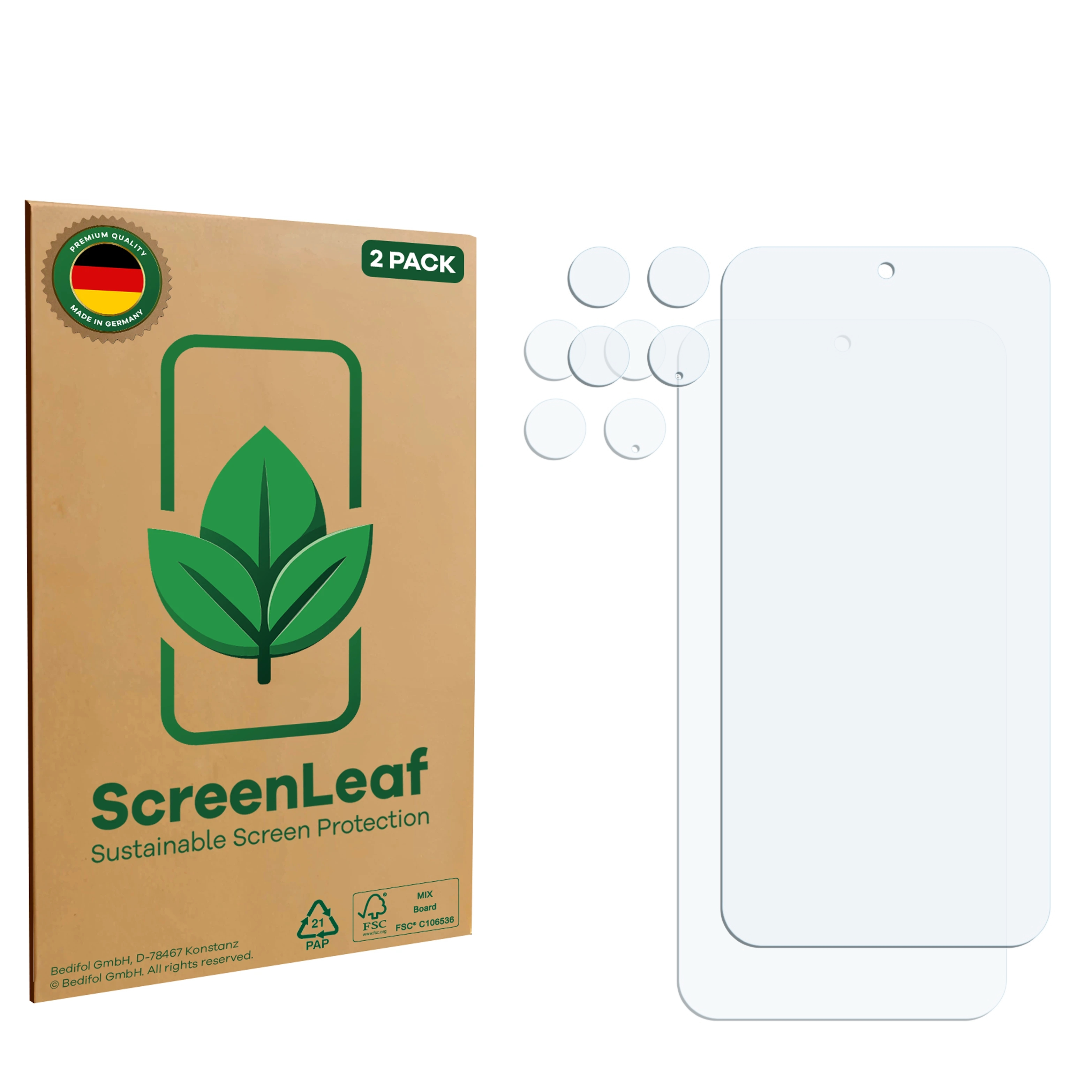 2er-Pack ScreenLeaf nachhaltige Displayschutzfolien. Enthält 2 klare Schutzfolien.