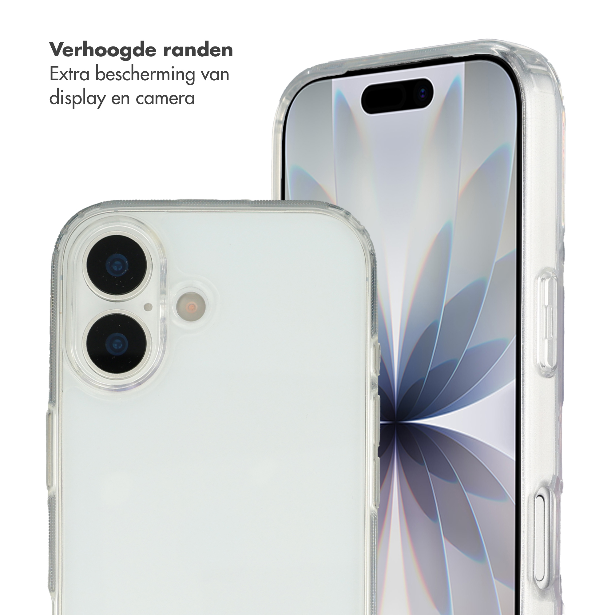 Due custodie trasparenti per telefono con bordi rialzati per proteggere schermo e fotocamera.