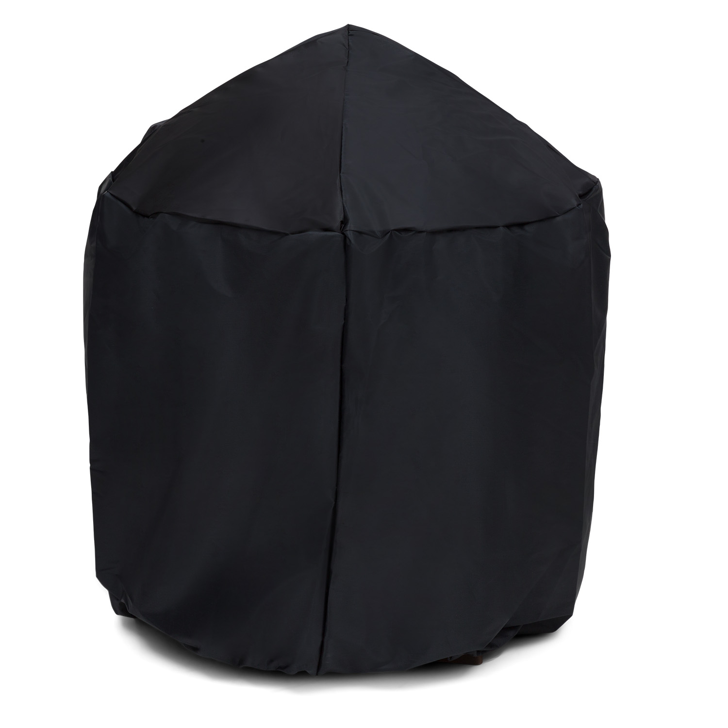 Una copertura nera su un oggetto rotondo, su sfondo bianco.