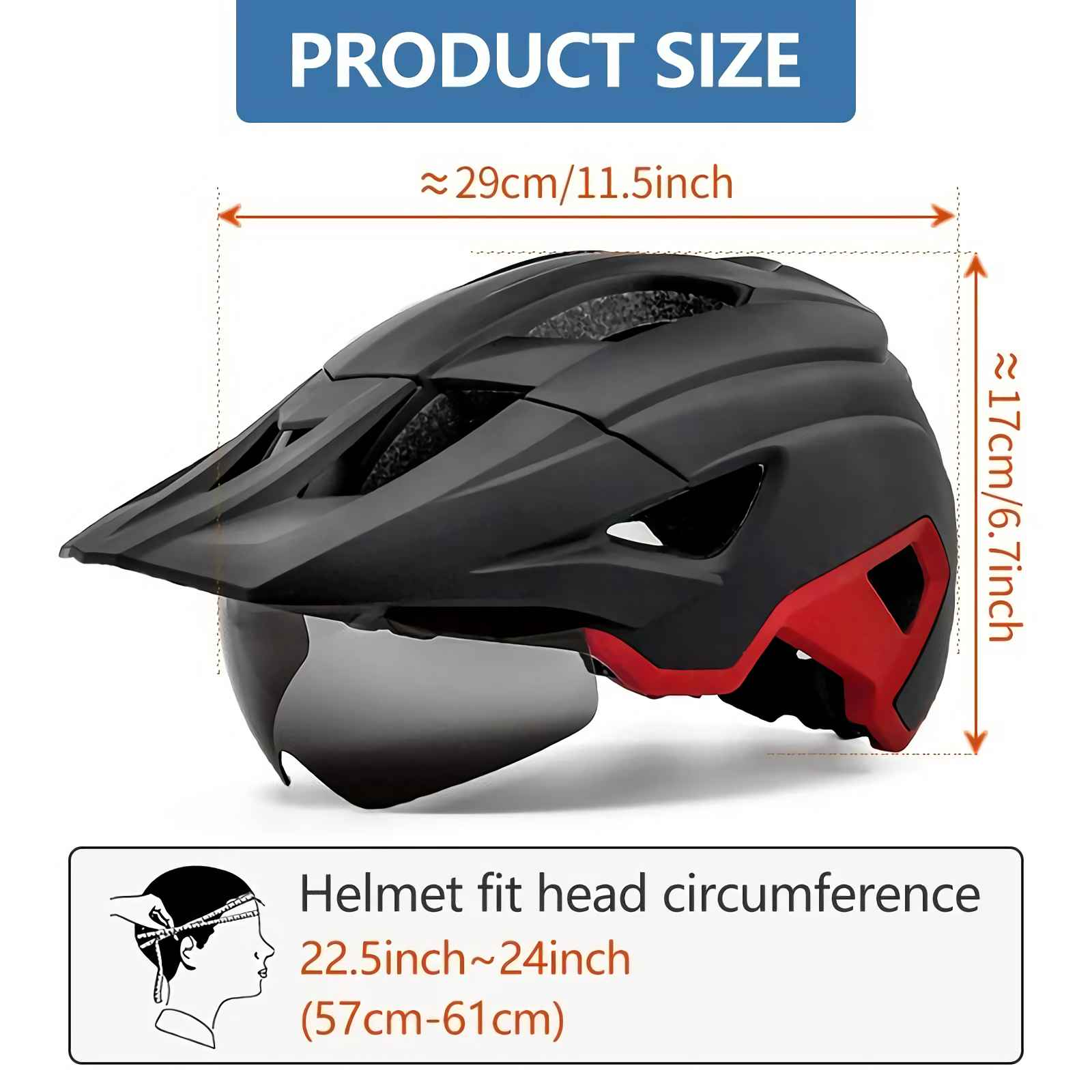 Schwarzer Helm mit rotem Einsatz, Maße: 29x17cm.