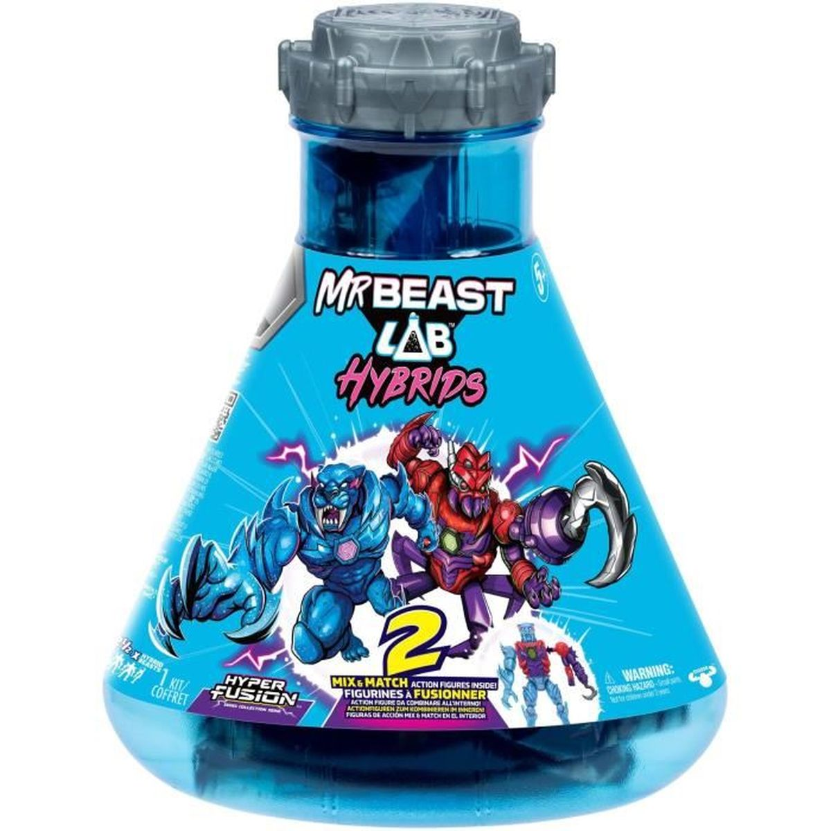 MrBeast Lab Hybrids Spielzeug. Blaue Flasche mit Monsterfiguren. Mix-and-Match-Actionfiguren.