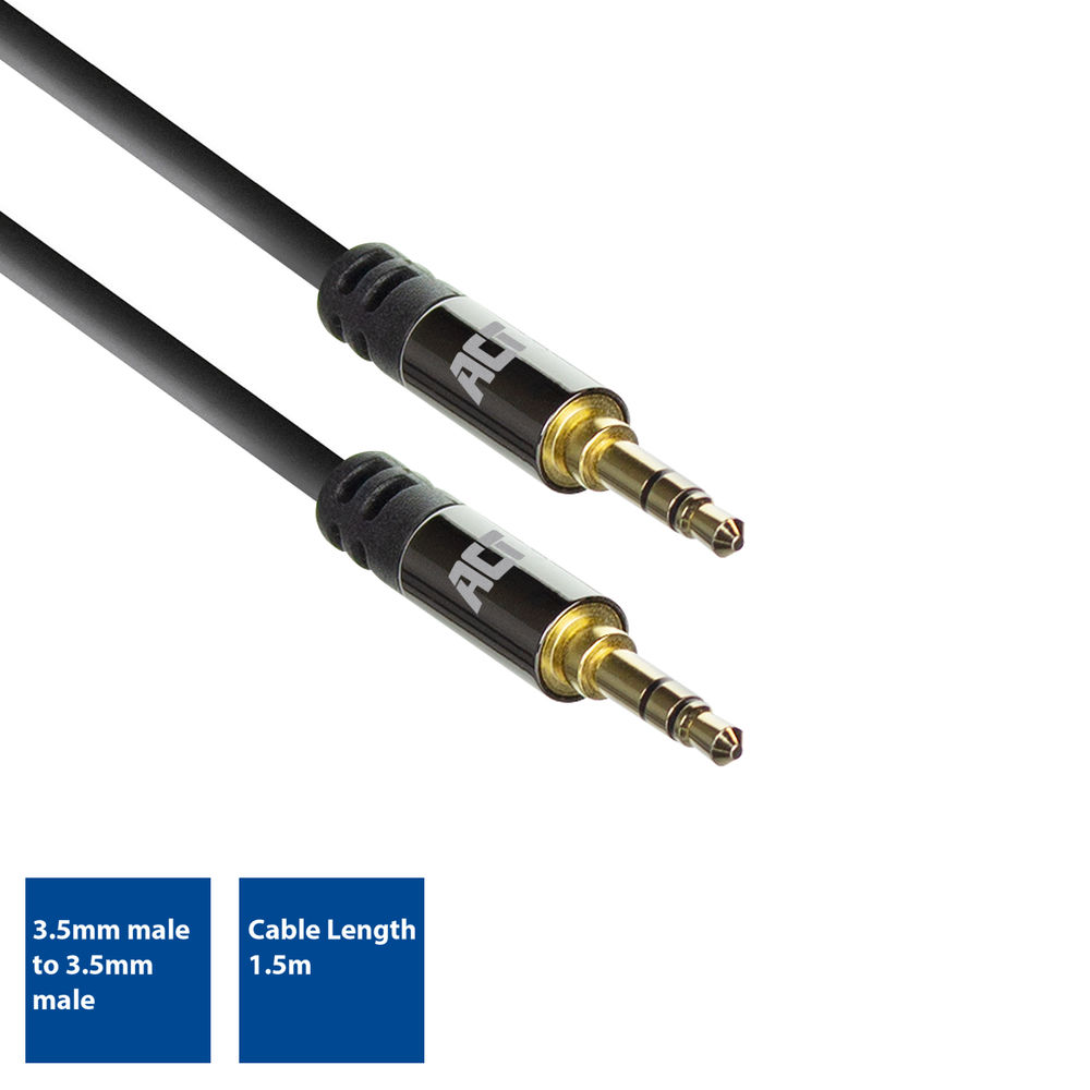 Schwarzes Audiokabel mit zwei 3,5-mm-Steckern, 1,5 m Länge.
