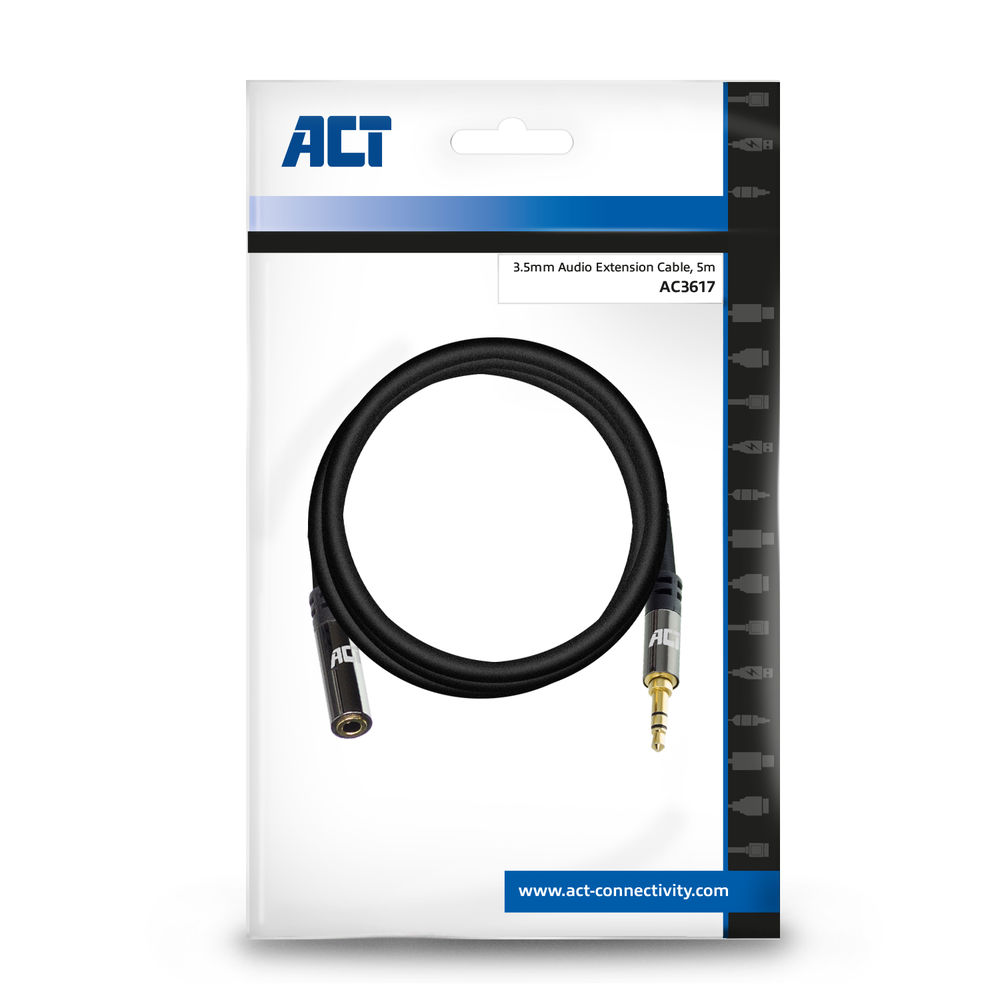 Verpackung mit schwarzem 3,5-mm-Audio-Verlängerungskabel und ACT-Logo.