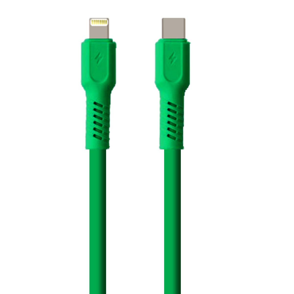 Deux câbles de recharge verts, un Lightning et un USB-C.