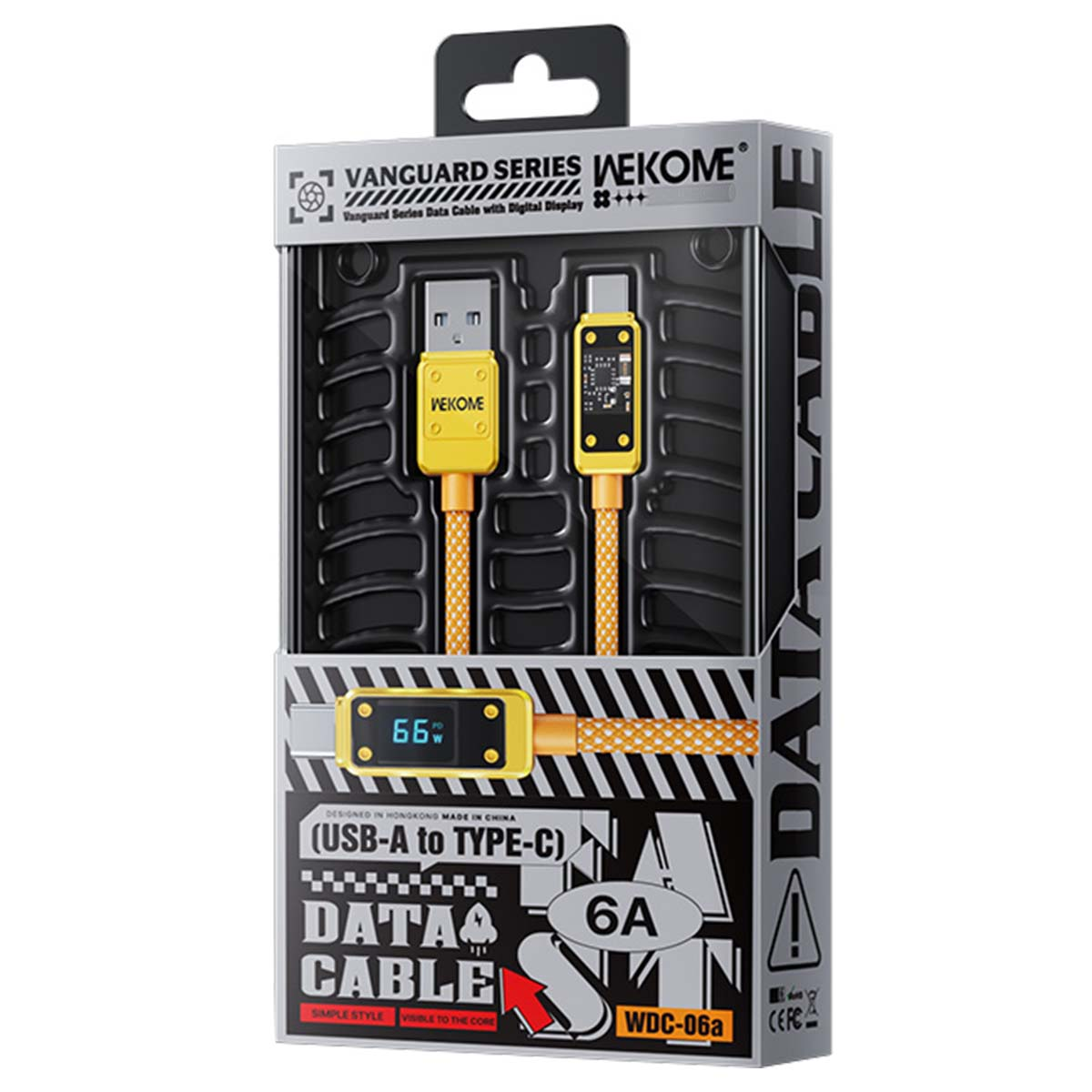 Câble de données Vanguard Series WEKOME USB-A vers Type-C avec écran numérique.