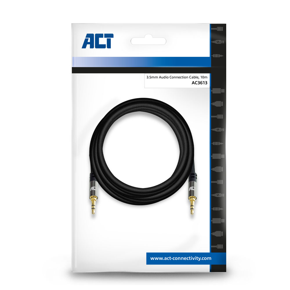 Schwarzes Audiokabel mit 3,5-mm-Anschlüssen in Verpackung