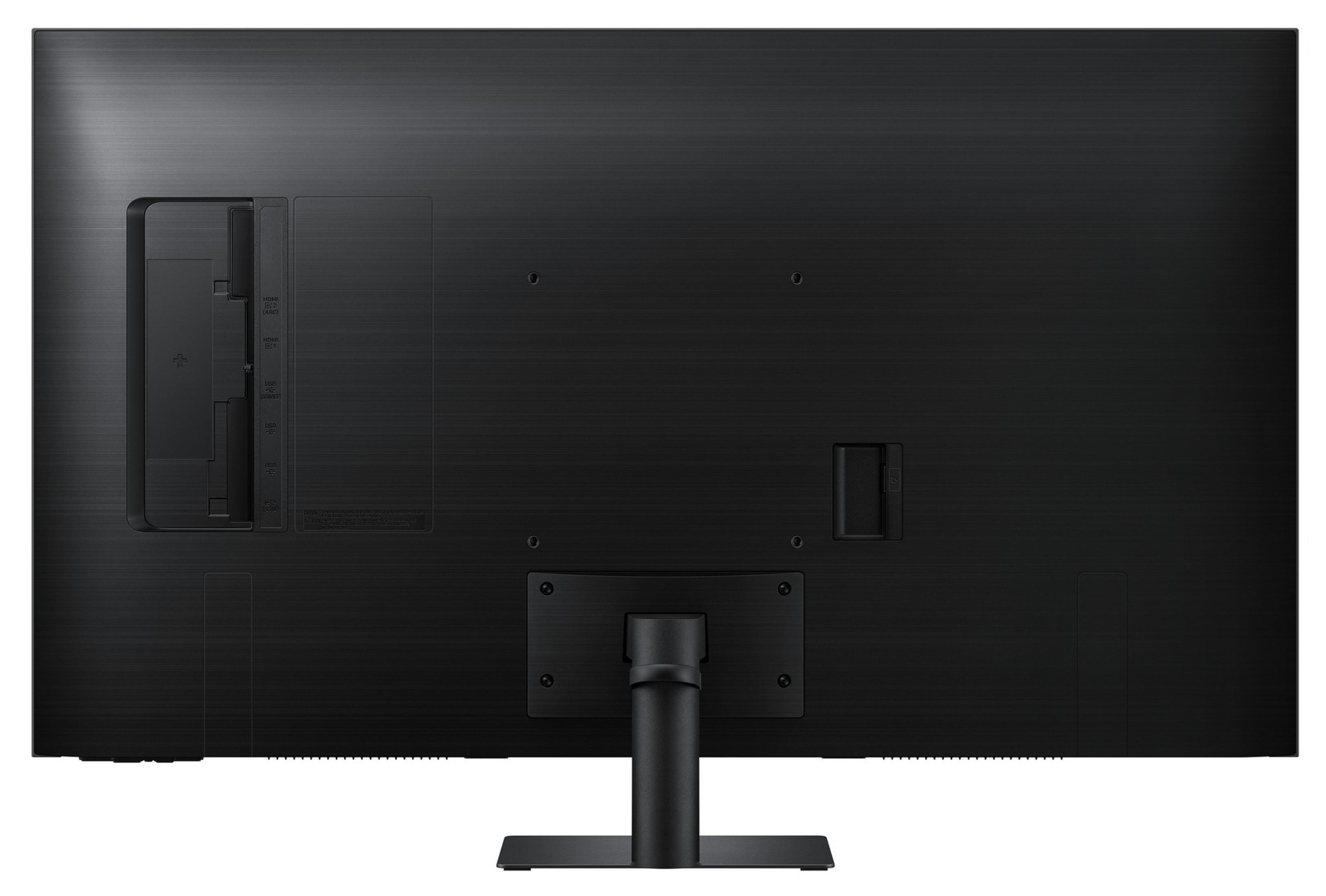 Retro di un televisore nero con porte come HDMI e USB.
