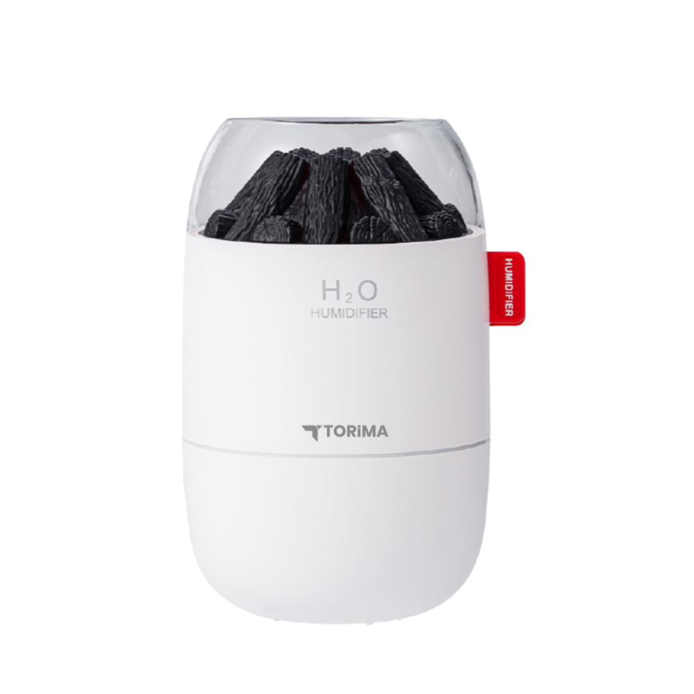 TORIMA H16 Buhar Makinesi Led Işıklı Odun Ateşi Efektli 280 ml Hava Nemlendirici Beyaz