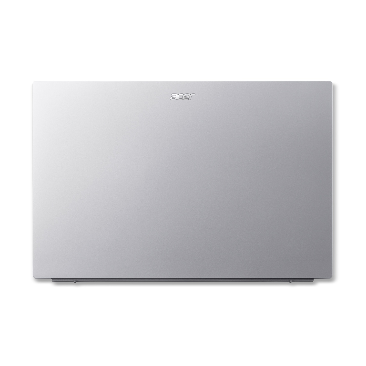 Ein geschlossener silberner Acer-Laptop mit sichtbarem Logo auf dem Deckel, vor weißem Hintergrund.
